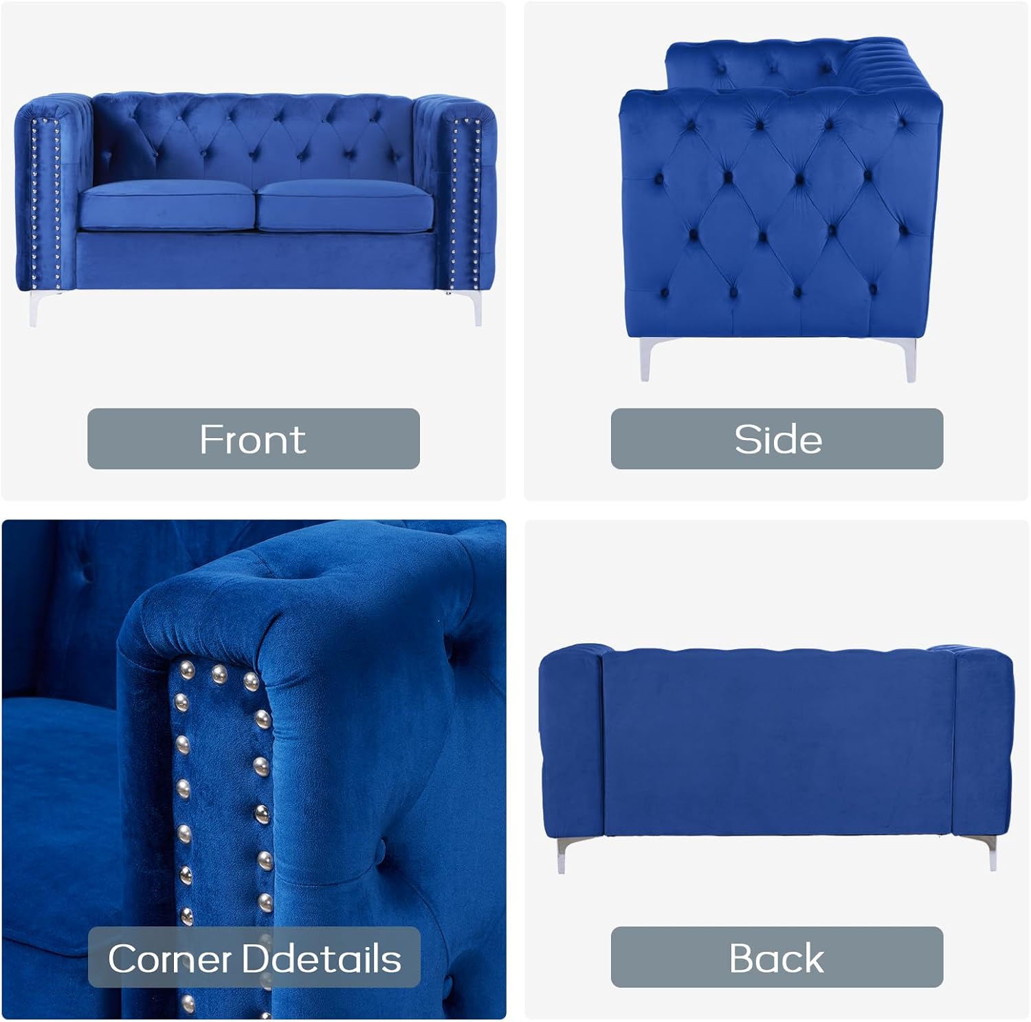 Sofá biplaza tapizado de terciopelo, moderno sofá copetudo de 2 plazas con cojín acolchado grueso para sala de estar, dormitorio o espacio pequeño,
