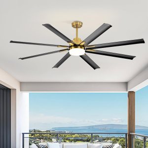 Breezary Ventiladores de techo de 72 pulgadas con control remoto de luz LED, 8 aspas de aluminio, ventilador de techo dorado y negro con motor de CC Breezary Ventiladores de techo de 72 pulgadas con control remoto de luz LED, 8 aspas de aluminio, ventilador de techo dorado y negro con motor de CC