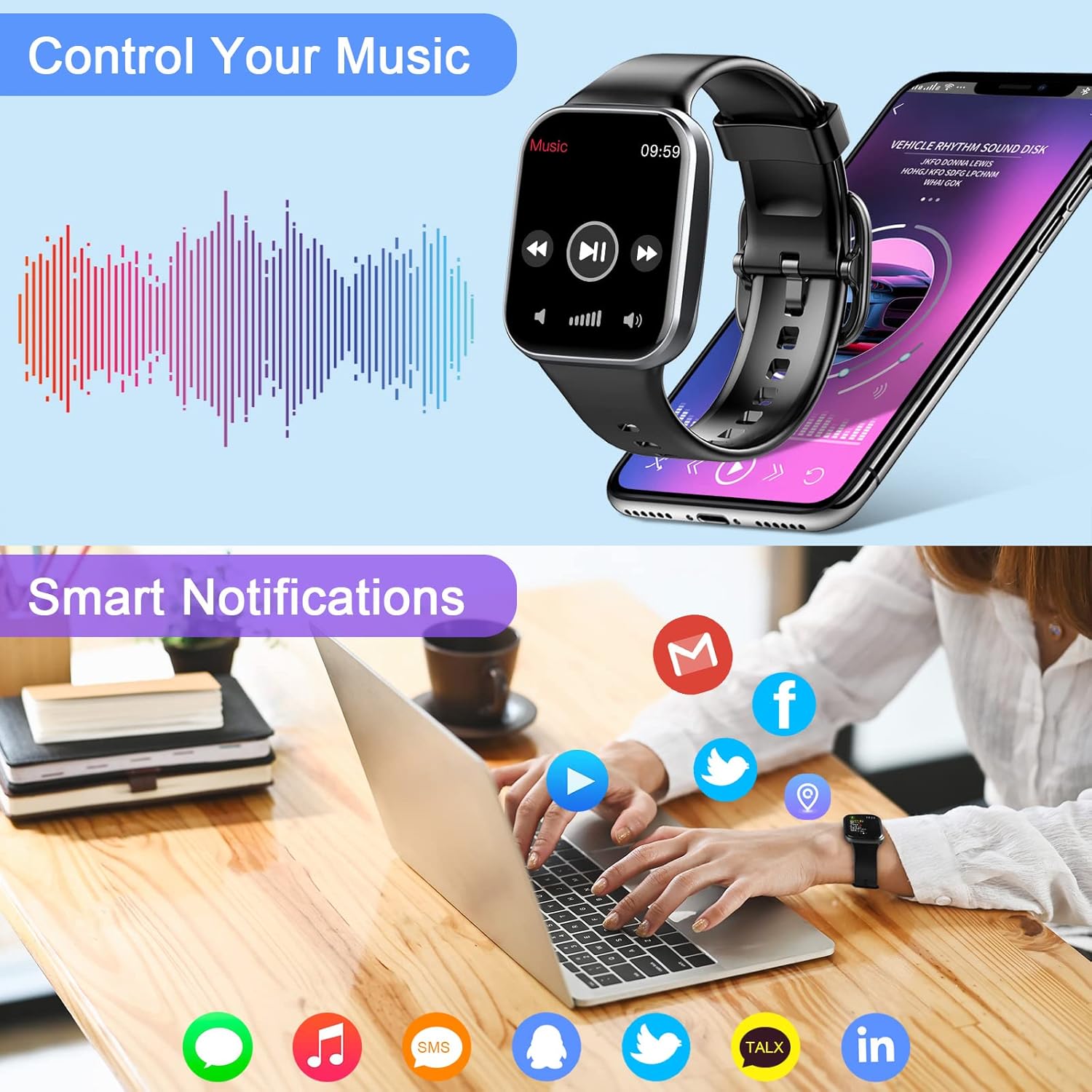 Reloj inteligente, reloj de seguimiento de actividad 2023 para hombres y mujeres, reloj inteligente táctil de 1.69 pulgadas con monitor de