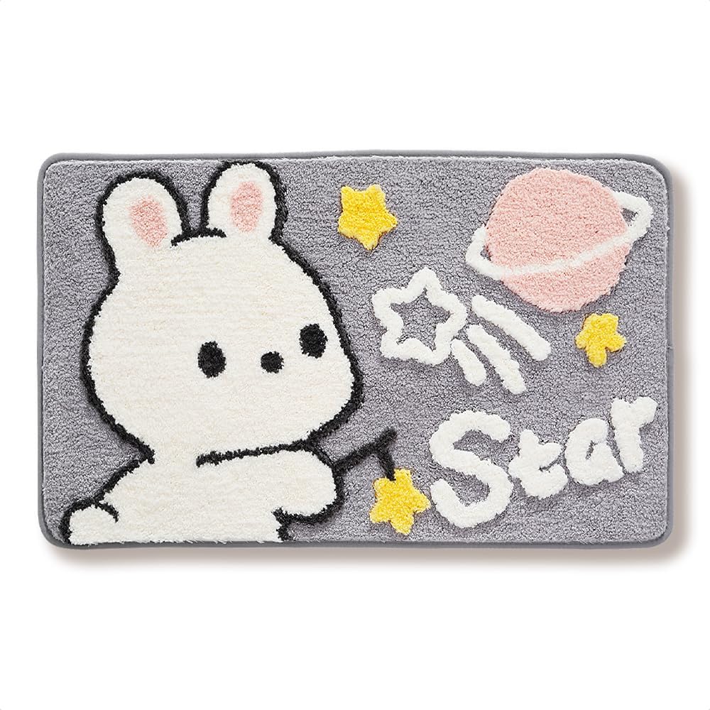 Alfombra de baño de conejo, extra suave y absorbente, lavable a máquina, antideslizante de animales para bañera, ducha y baño, 15.7 x 23.6 pulgadas