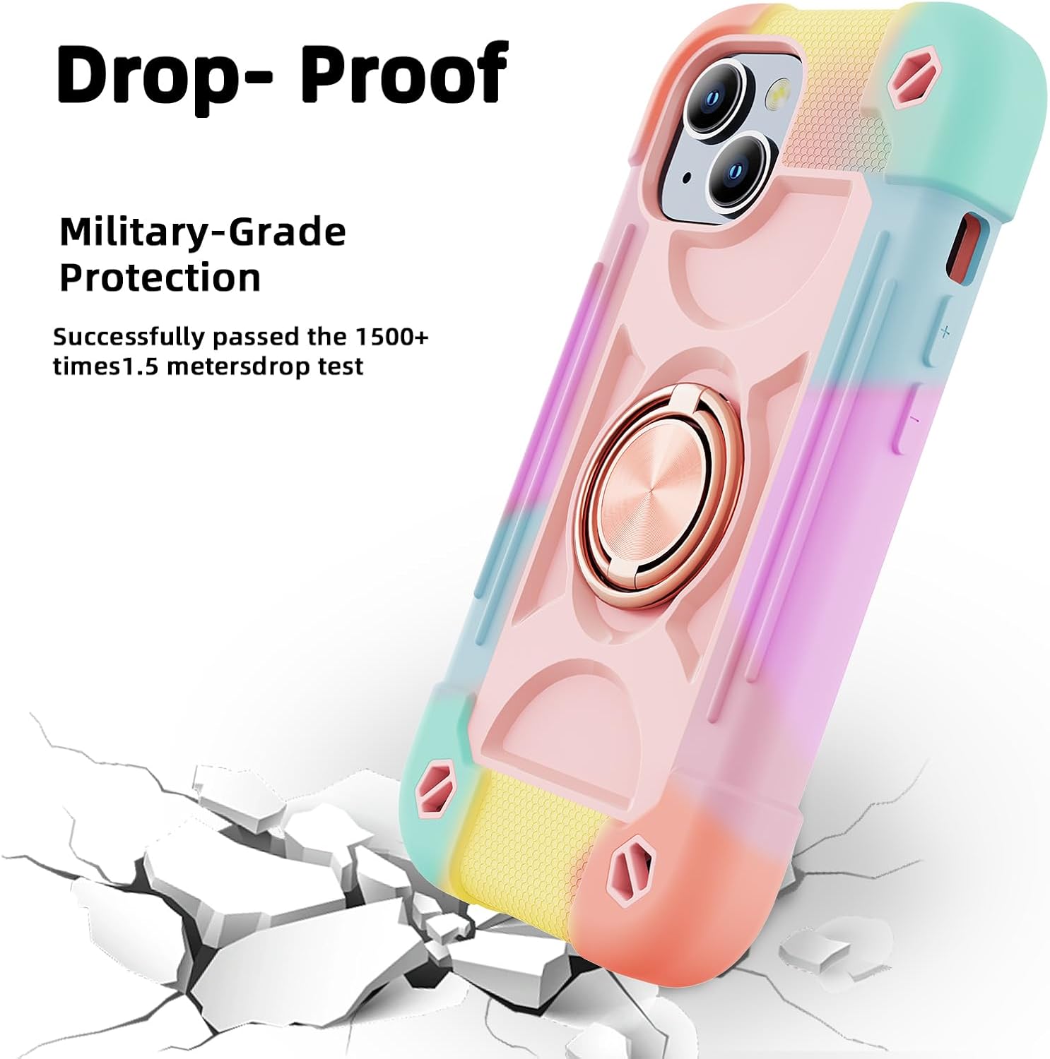 Funda compatible con iPhone 15 Plus de 6.7 pulgadas, resistente a prueba de golpes, de grado militar, con soporte de anillo, protector de pantalla