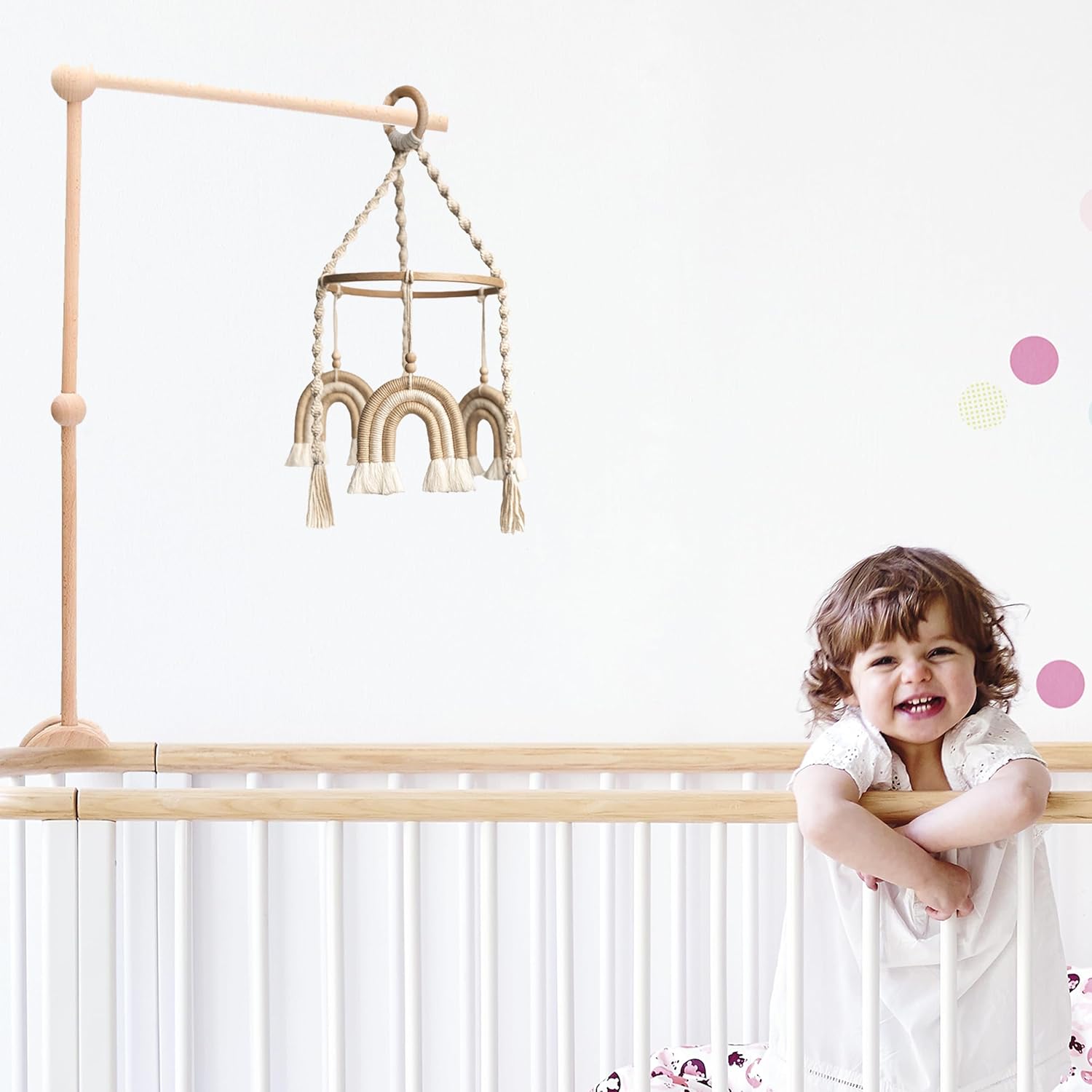 Móvil de cuna para niñas, móvil de bebé arcoíris, móvil hecho a mano para cuna, móvil de macramé para cuna, móvil de cuna bohemio, móvil de cuna