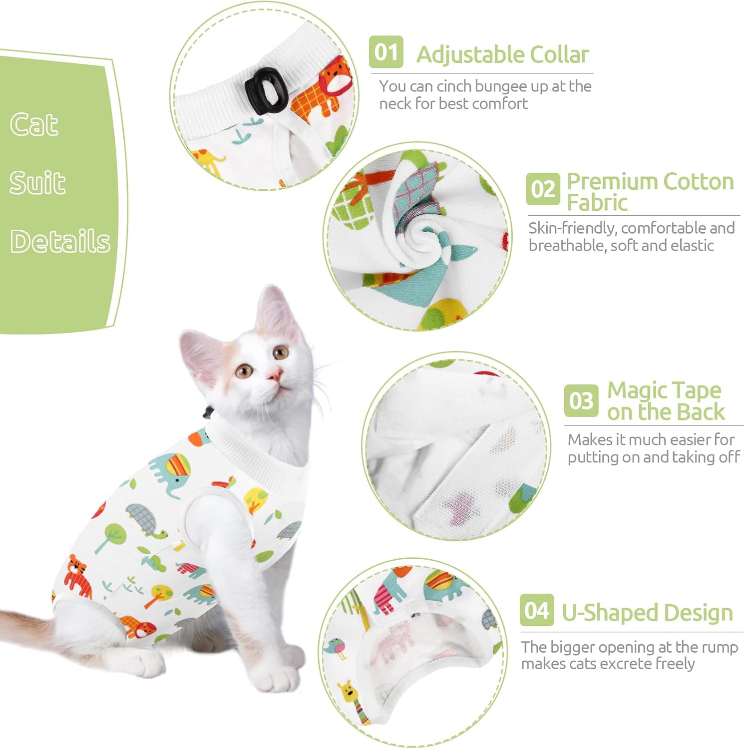 SUNFURA Traje de recuperación para gatos, body quirúrgico completo para protector de heridas abdominales, antilamidas después de la cirugía,
