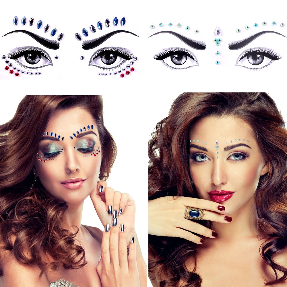 Lady Up Face Gems Stick on Rhinestones Sirena Bindi Cristales Joyas Glitter Ojos Cara Tatuajes Temporales Pegatinas para Halloween Festival Carnaval