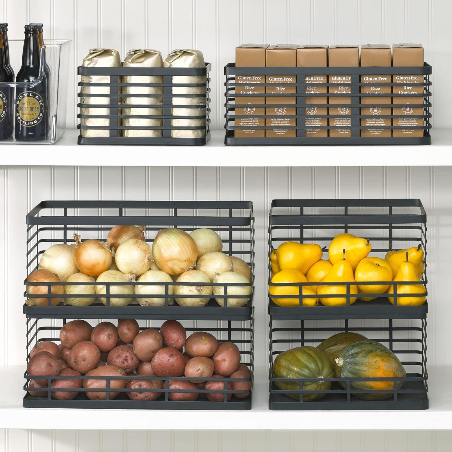 mDesign Carson Collection – Cesta organizadora pequeña de alambre de metal para almacenamiento en cocina, estante de despensa, gabinete, encimera,