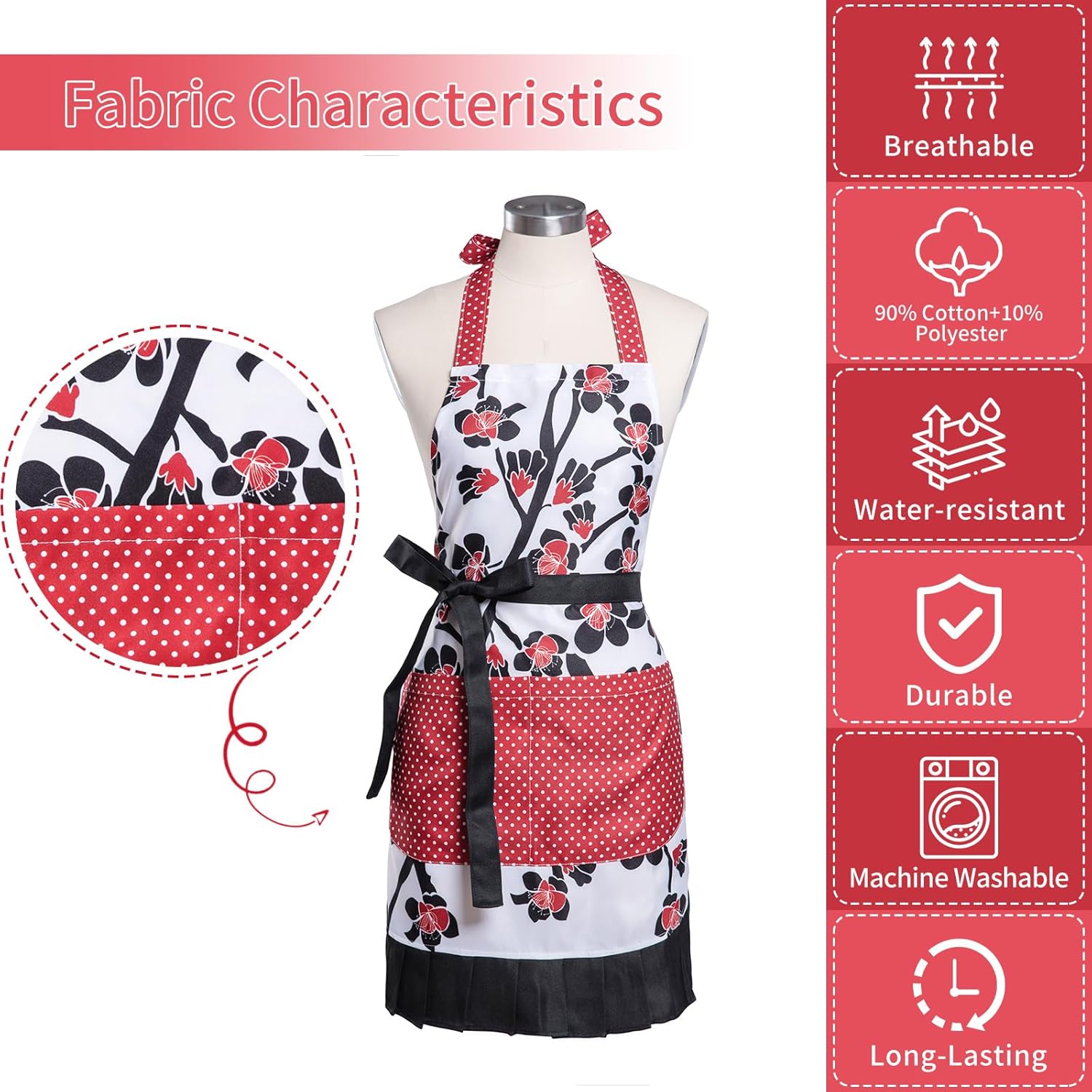 Alex Virtue Delantales retro con patrón de flores con bolsillos grandes para mujeres y niñas, cocina, panadería, regalo de madre