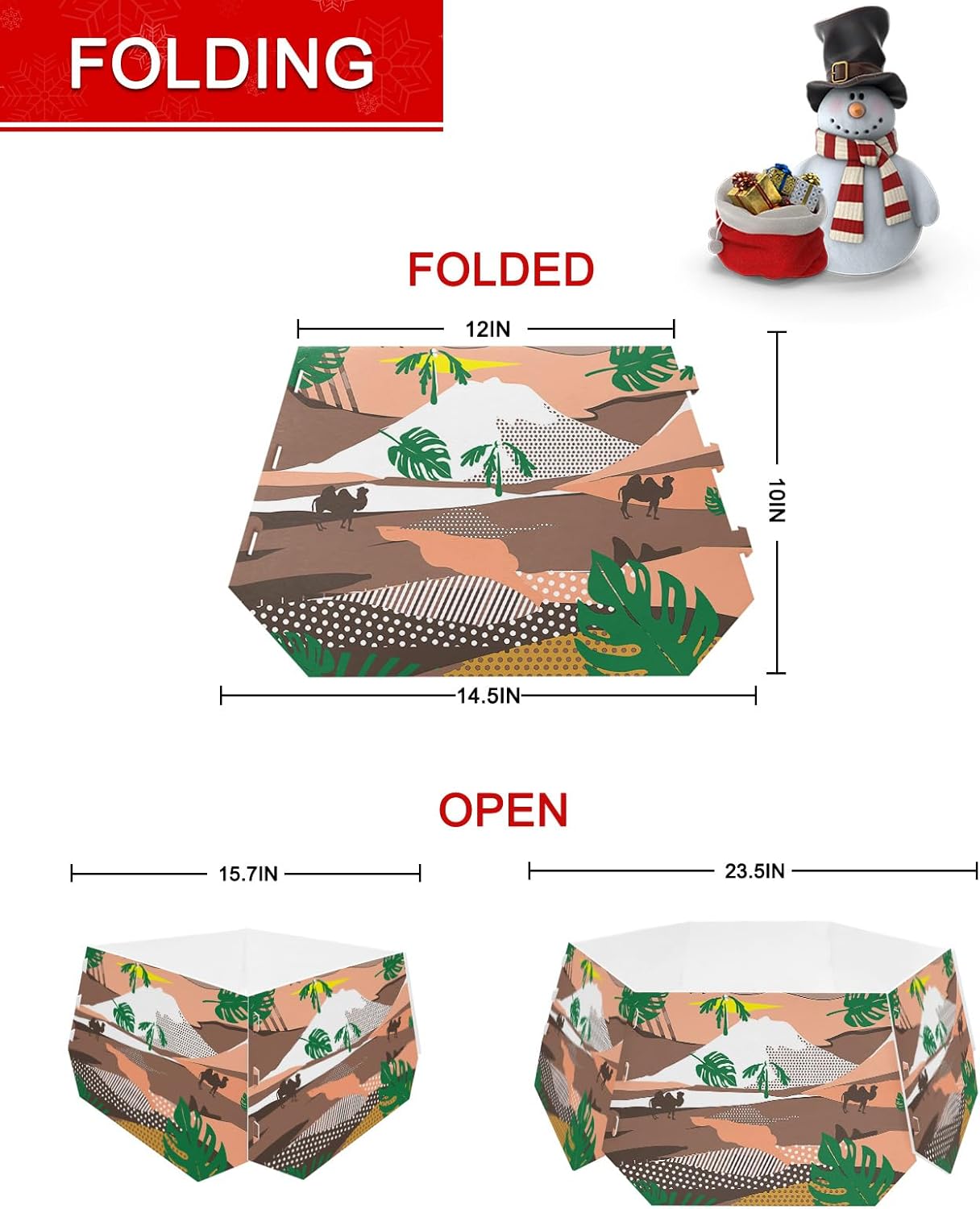 Christmas Tree Collar 6-PCS14.5″x 10″, Christmas Tree Ring Desert Green Leaves Camel and Polka dots Christmas Tree Stands Skirts Base Covers for