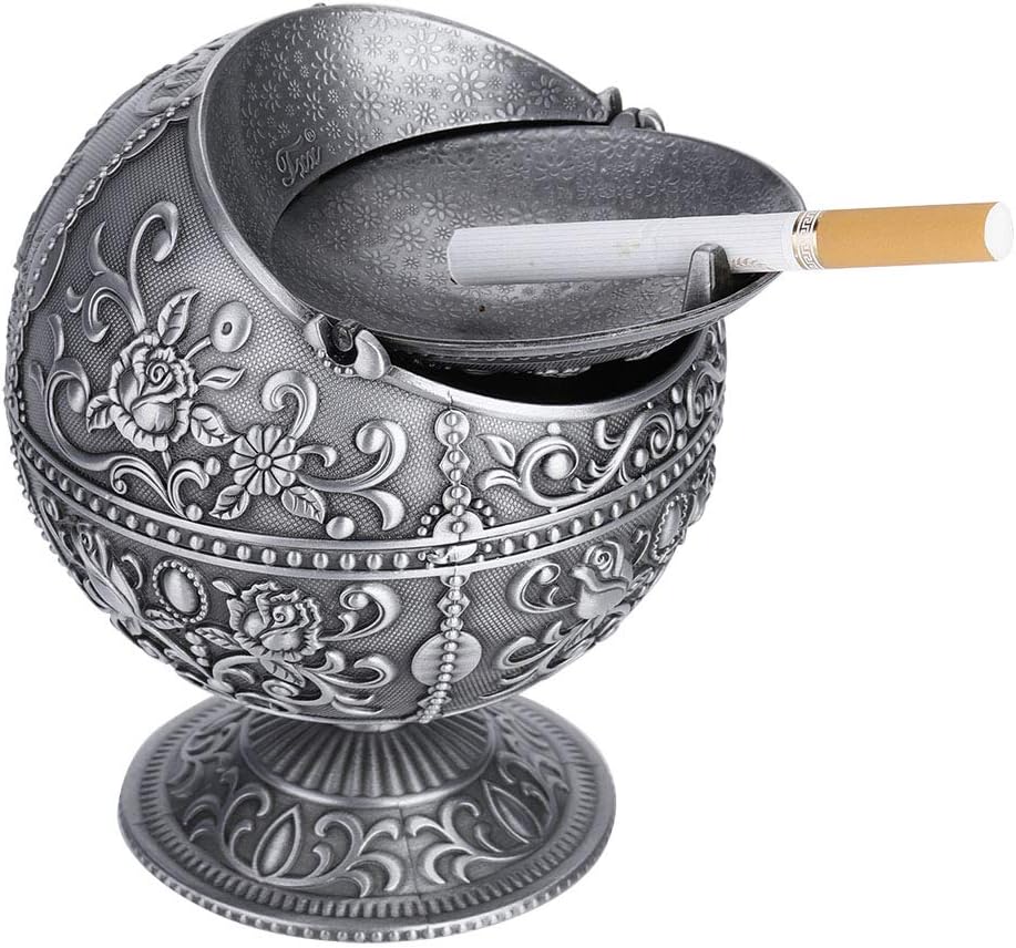 Cenicero de artesanía vintage, cenicero de bola redonda de metal estampado con patrón de decoración de regalo con resistente al desgaste, oxidación