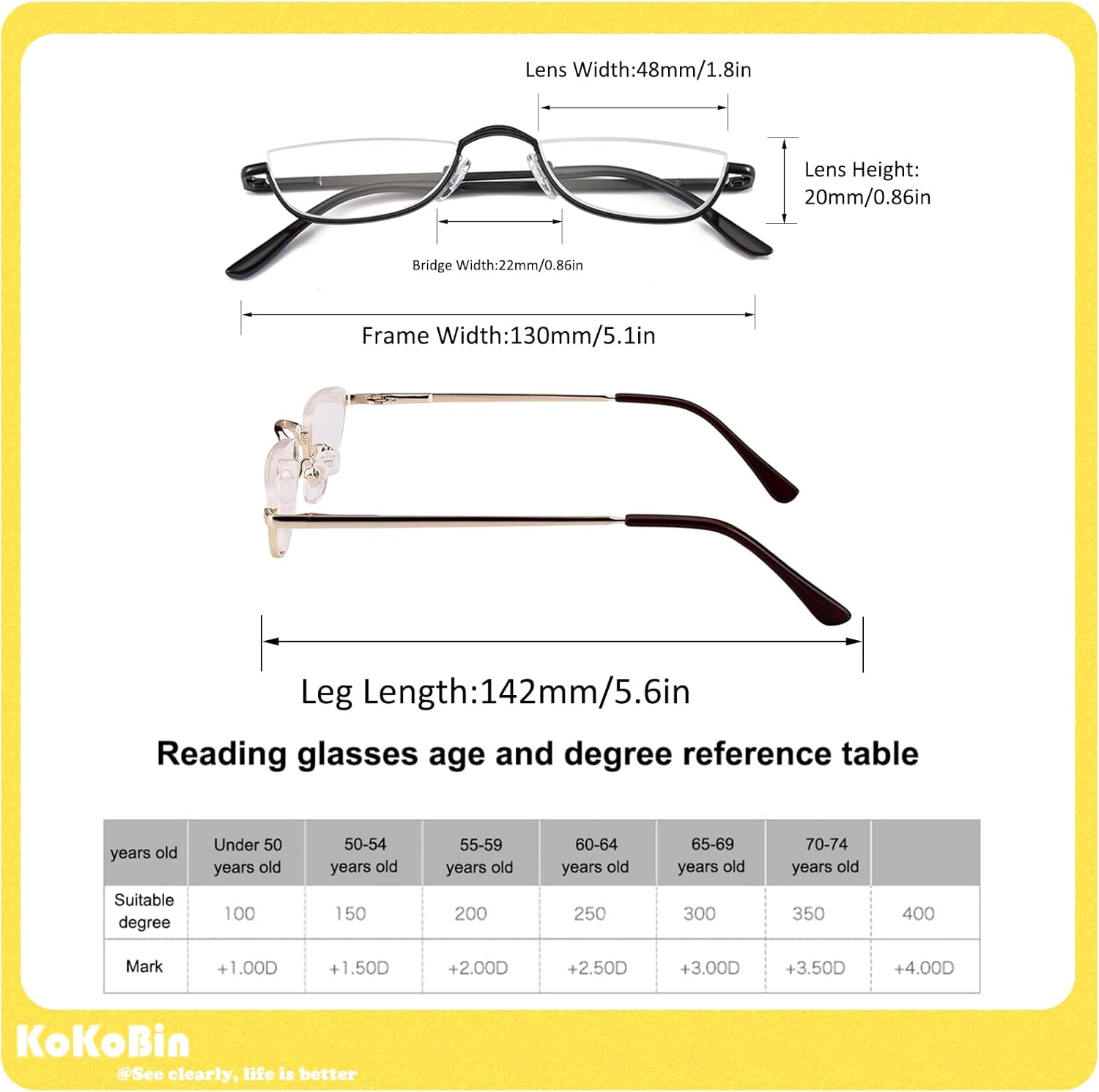 KoKoBin Lentes de lectura de media lectura 2 pares de anteojos de marco de metal de medio borde, lectores de bisagra de resorte para hombres y