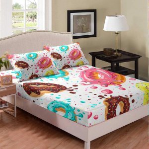 Erosebridal Juego de ropa de cama de donas para niños y niñas, funda de cama de postre rosa chocolate, sábana bajera ajustable tamaño matrimonial Erosebridal Juego de ropa de cama de donas para niños y niñas, funda de cama de postre rosa chocolate, sábana bajera ajustable tamaño matrimonial