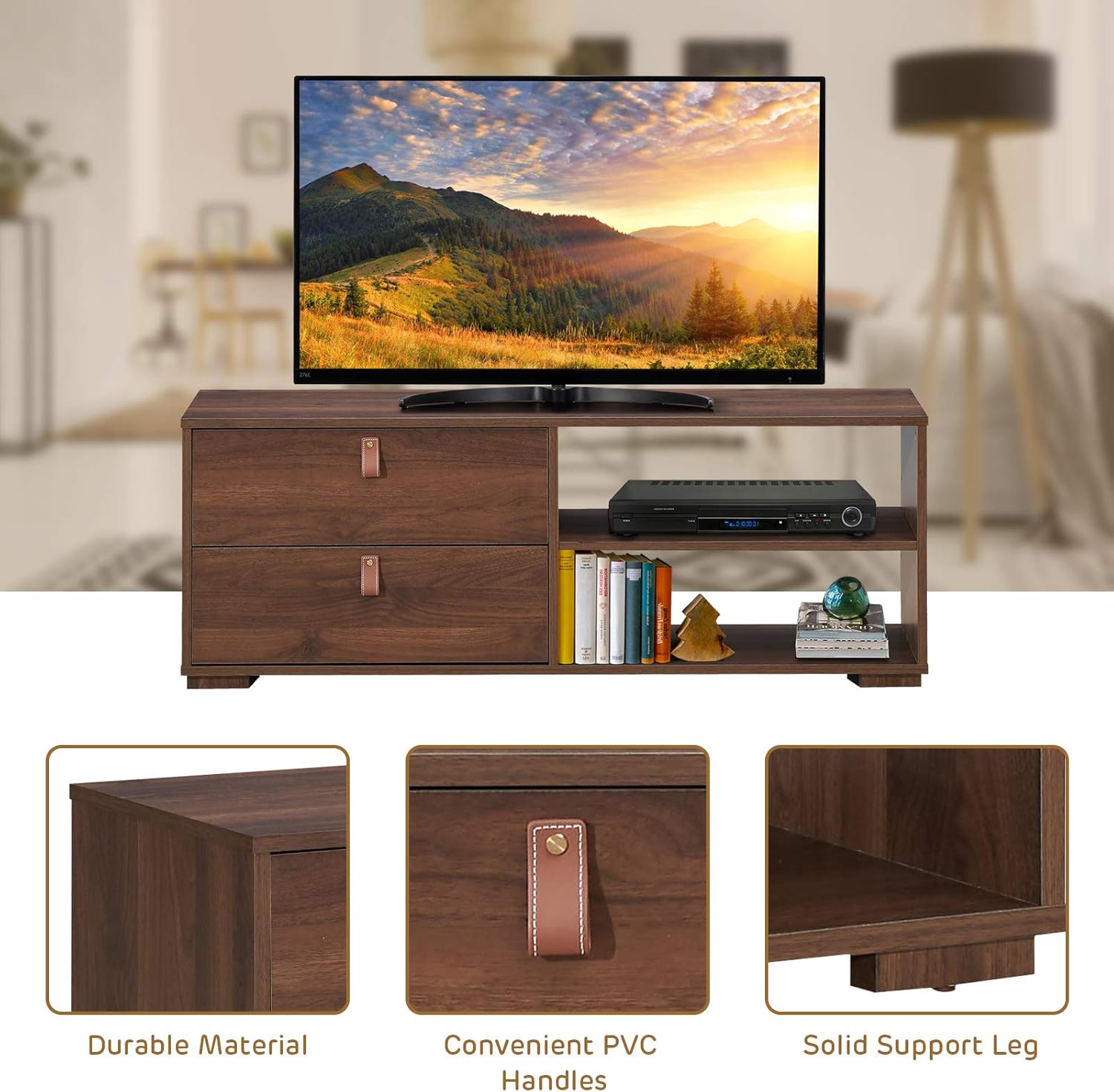Tangkula Soporte de TV industrial para televisores de hasta 55 pulgadas, mesa consola multimedia con 2 cajones, centro de entretenimiento multiusos