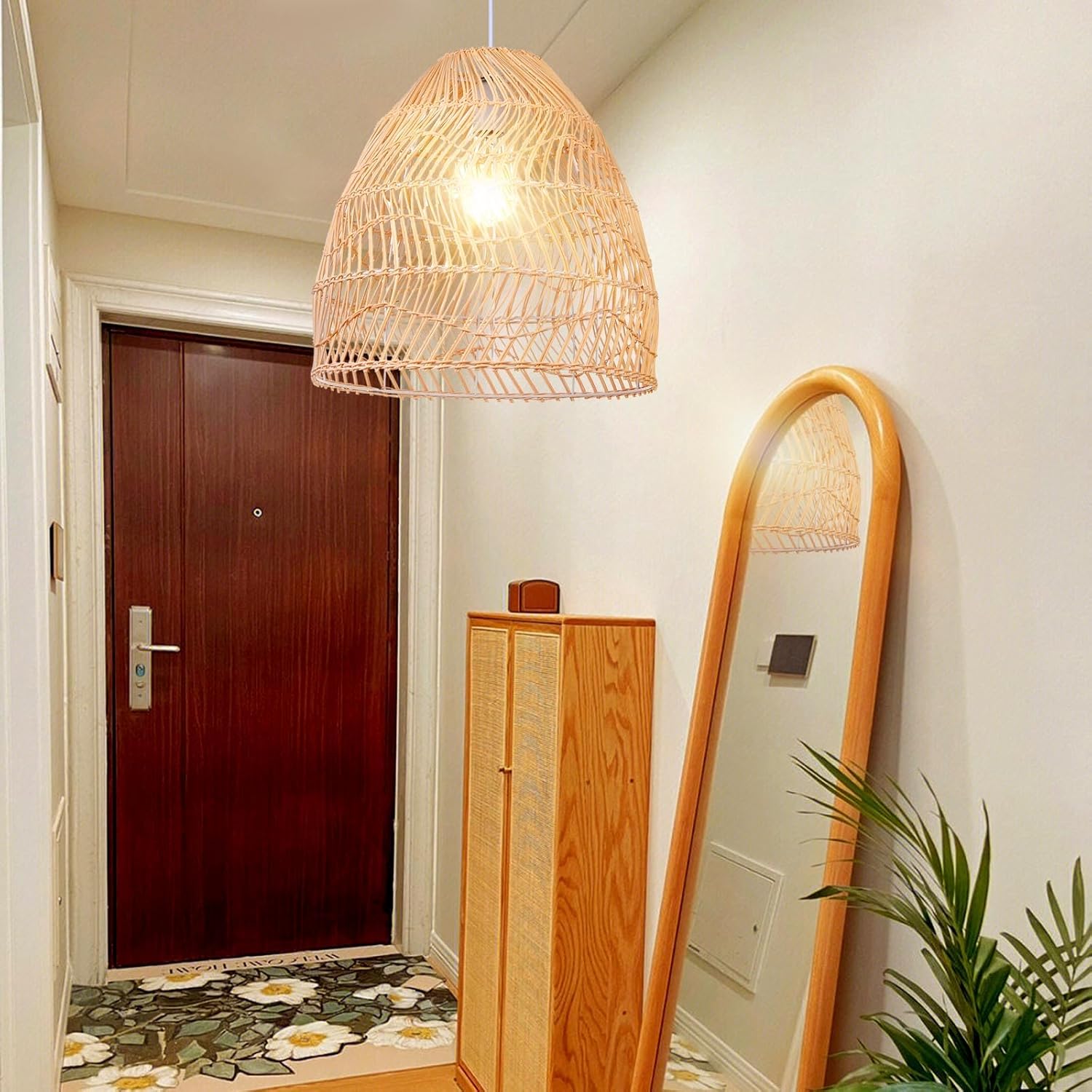 Arturesthome Lámpara colgante de ratán, lámpara de mimbre estilo bohemio, cesta de techo, lámpara colgante grande de tejido natural para fregadero
