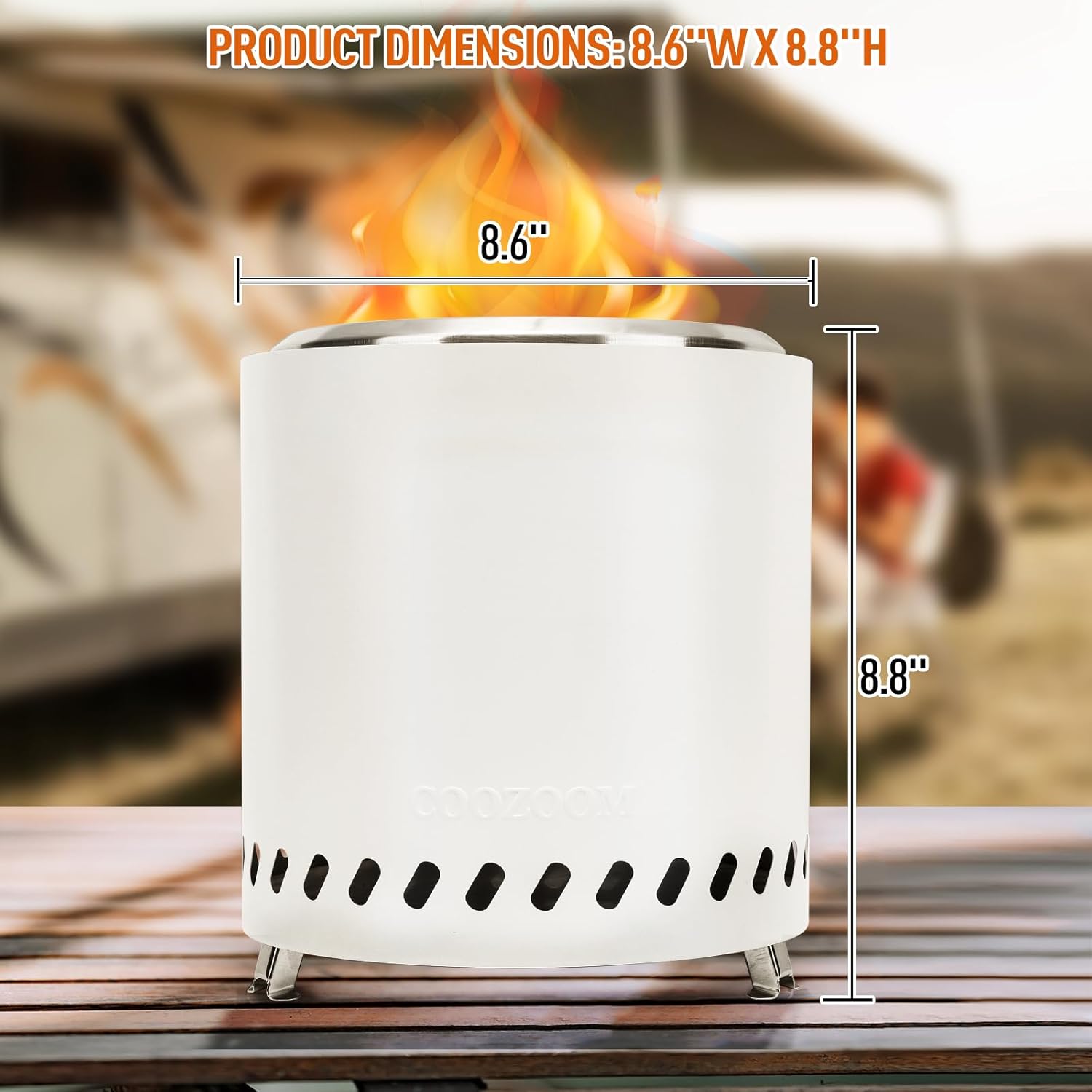 Chimenea portátil de mesa mini estufa de acero inoxidable de 8.6 pulgadas con soporte, fogata de mesa de bajo consumo de humo alimentado por pellets