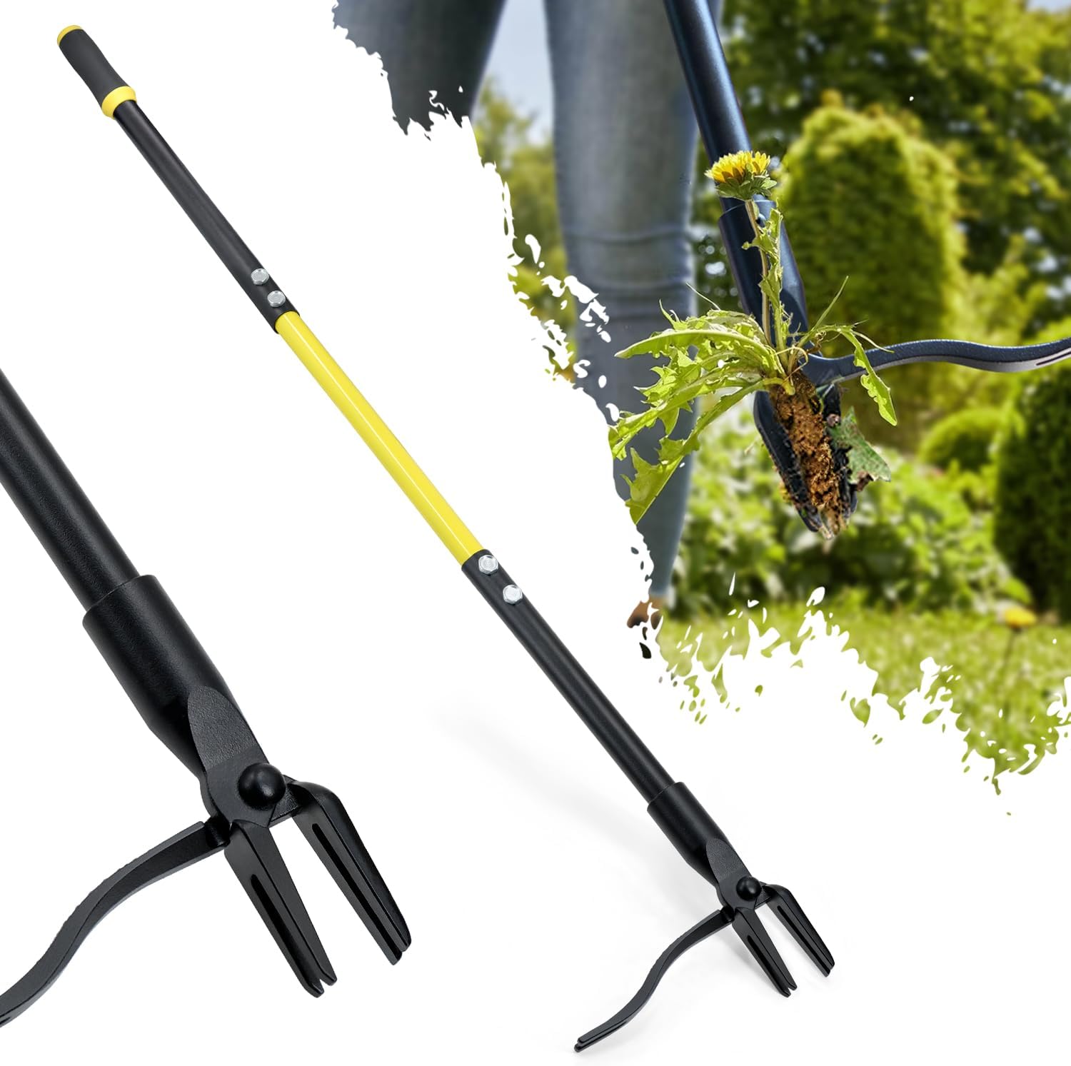 Jardineer Herramienta extractora de malezas de pie, resistente, extractor de malezas de pie de 43 pulgadas y palo de deshierba, herramienta de