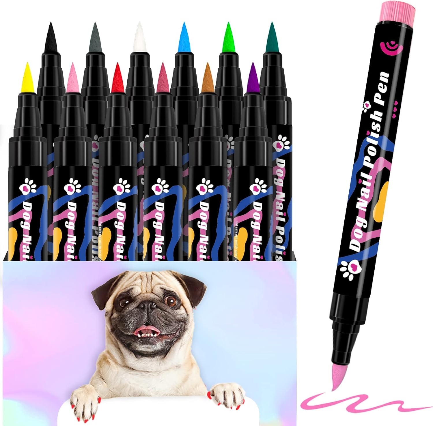 Bolígrafo de esmalte de uñas para perros, secado rápido, juego de 12 colores mate, juego de esmaltes de uñas para mascotas
