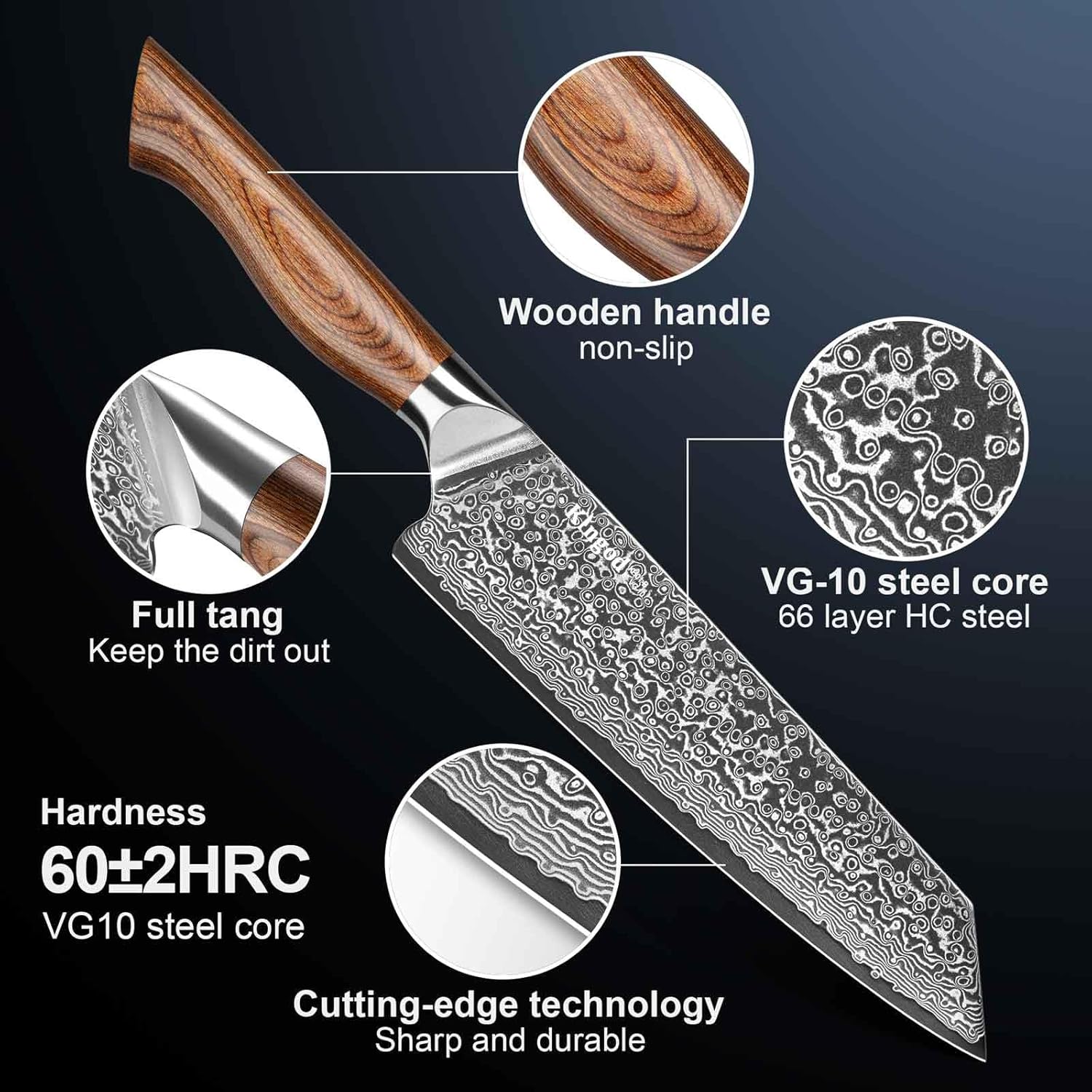 Cuchillo de chef japonés VG10 Core Cuchillo de cocina de 8 pulgadas, cuchillos de cocina profesionales Cuchillo de cocina afilado de acero de alto