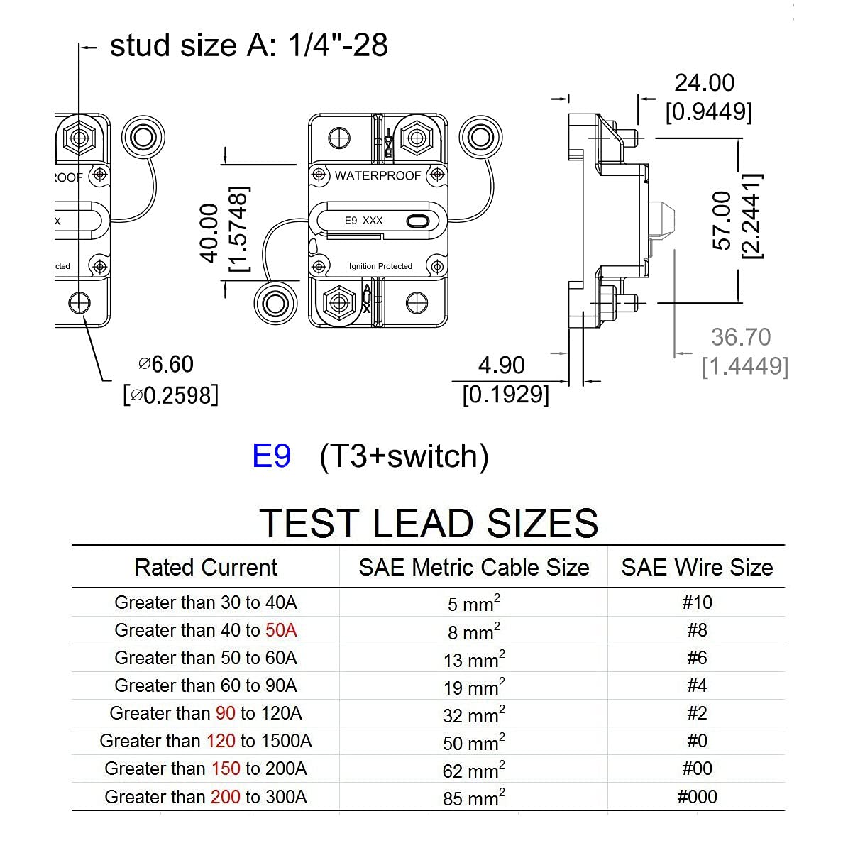 Disyuntor de reinicio manual de 12 V – 48 V CC, 150 amperios con botón de interruptor empotrado, disyuntor de fusibles tipo 3 resistente 150 A,