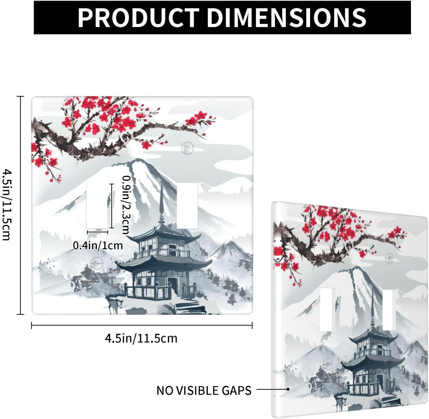 Placa de pared para interruptor de luz de palanca, torre de montaña con diseño de cerezo japonés, cubierta de doble interruptor, tamaño de 2 bandas,