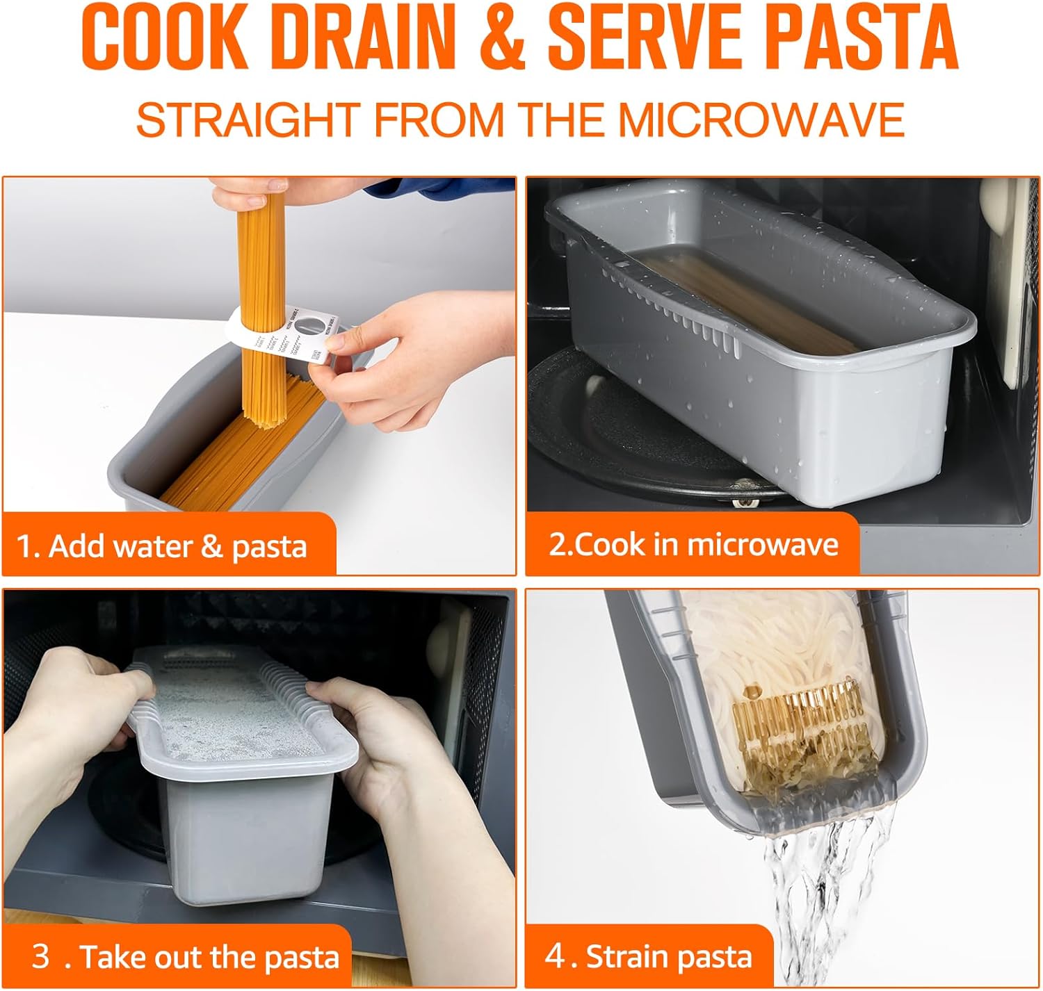 Cocedor de pasta para microondas con tapa de colador, cocina rápida y fácil de 4 porciones, sin pegarse ni esperar a que hierva, perfecta para hacer