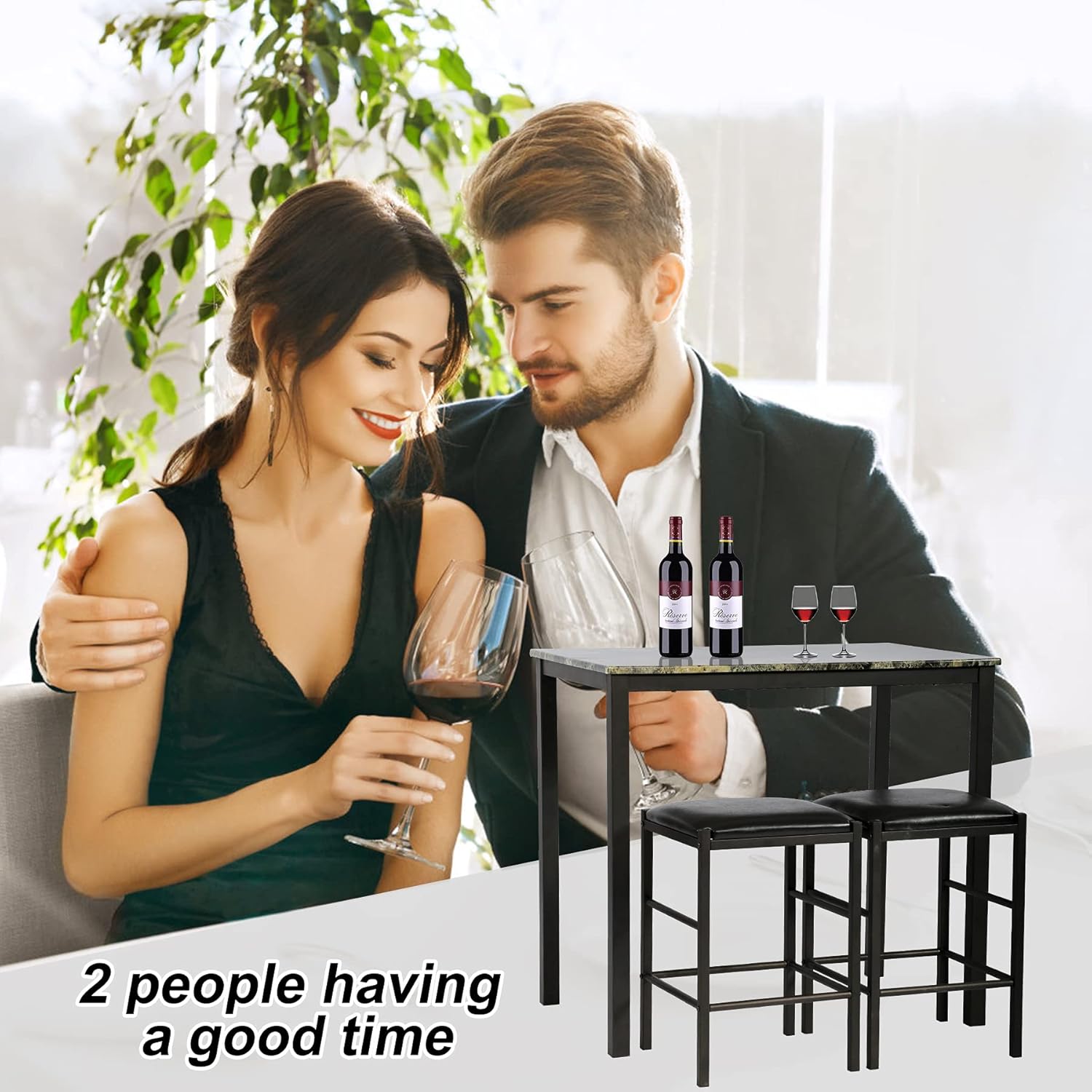 Mesa de cocina pequeña, juego de mesa de comedor de 3 piezas, juego de taberna de mármol sintético, juego de mesa de desayuno, juego de mesa de