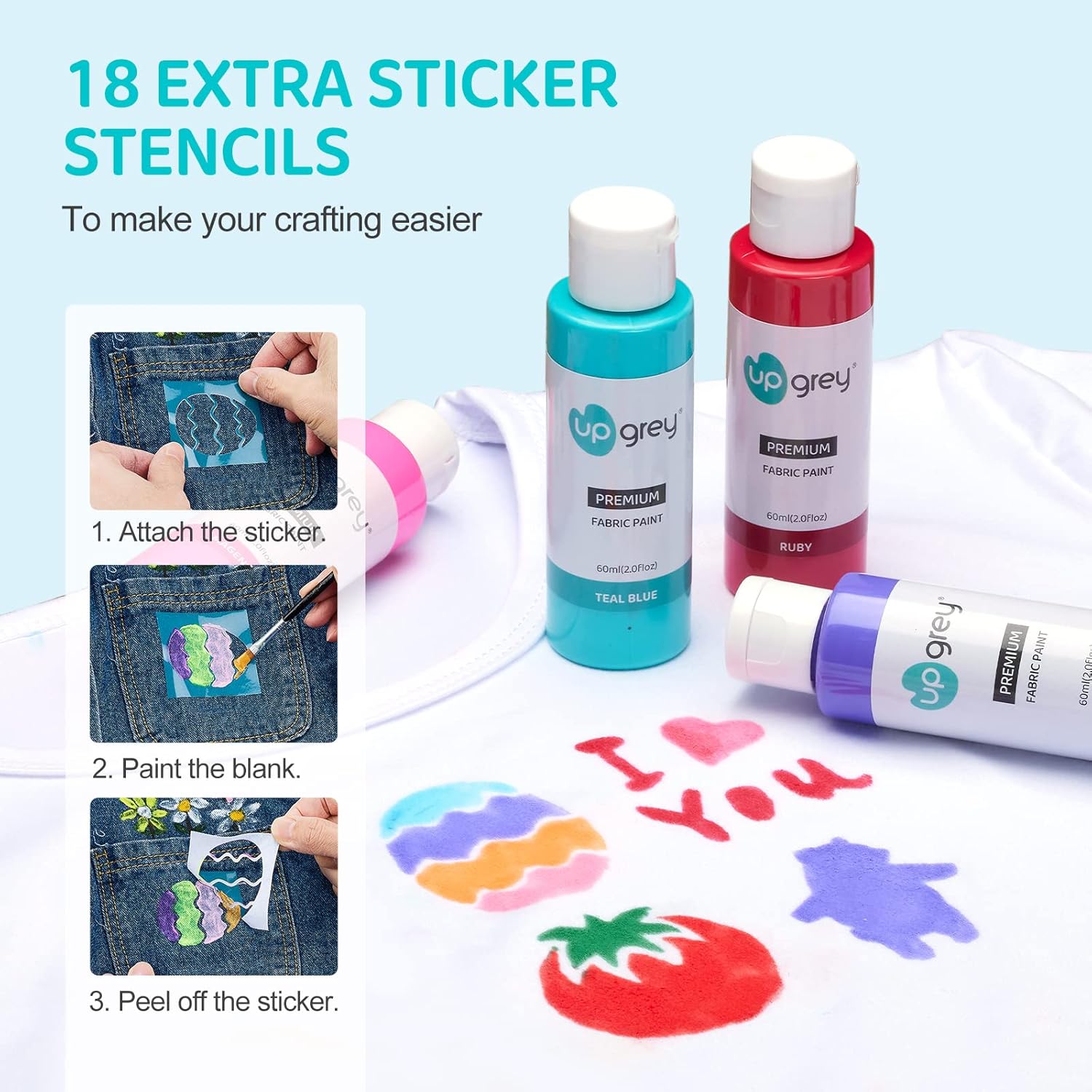 Juego de pintura de tela para ropa, 20 colores (2.0 fl oz2 oz cada uno) pintura textil permanente con 6 pinceles, 1 paleta, pintura de tela lavable,