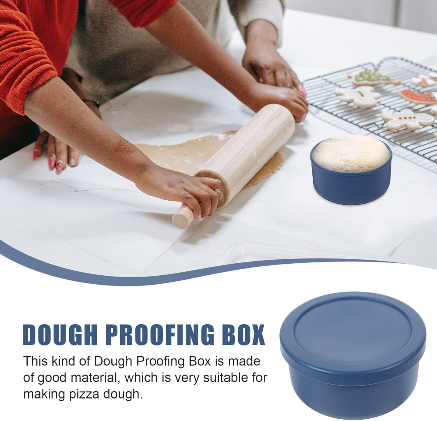 Tofficu Cuenco de masa de silicona Caja de masa para pizza, caja de prueba de masa para el hogar (23.7 fl oz, azul