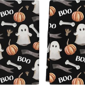 Paquete de 2 toallas de cocina y paños de cocina, diseño de rama de hueso de fantasma de Halloween, calabaza, negro, 18 x 28 pulgadas, toallas de Paquete de 2 toallas de cocina y paños de cocina, diseño de rama de hueso de fantasma de Halloween, calabaza, negro, 18 x 28 pulgadas, toallas de