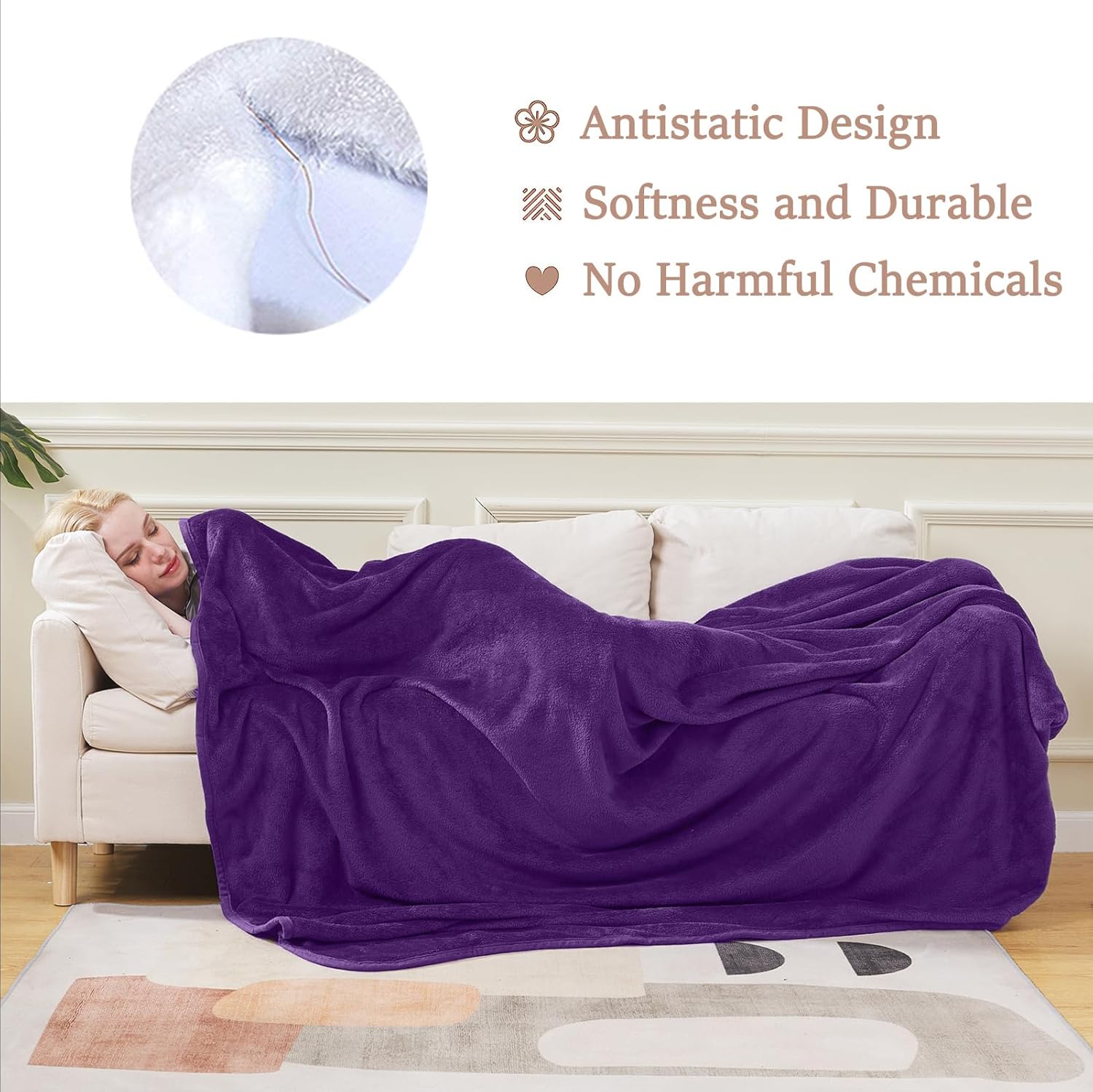 Hozy – Cobija de forro polar para cama de 330GSM, suave, tela cepillada, muy cálida, para el sofá