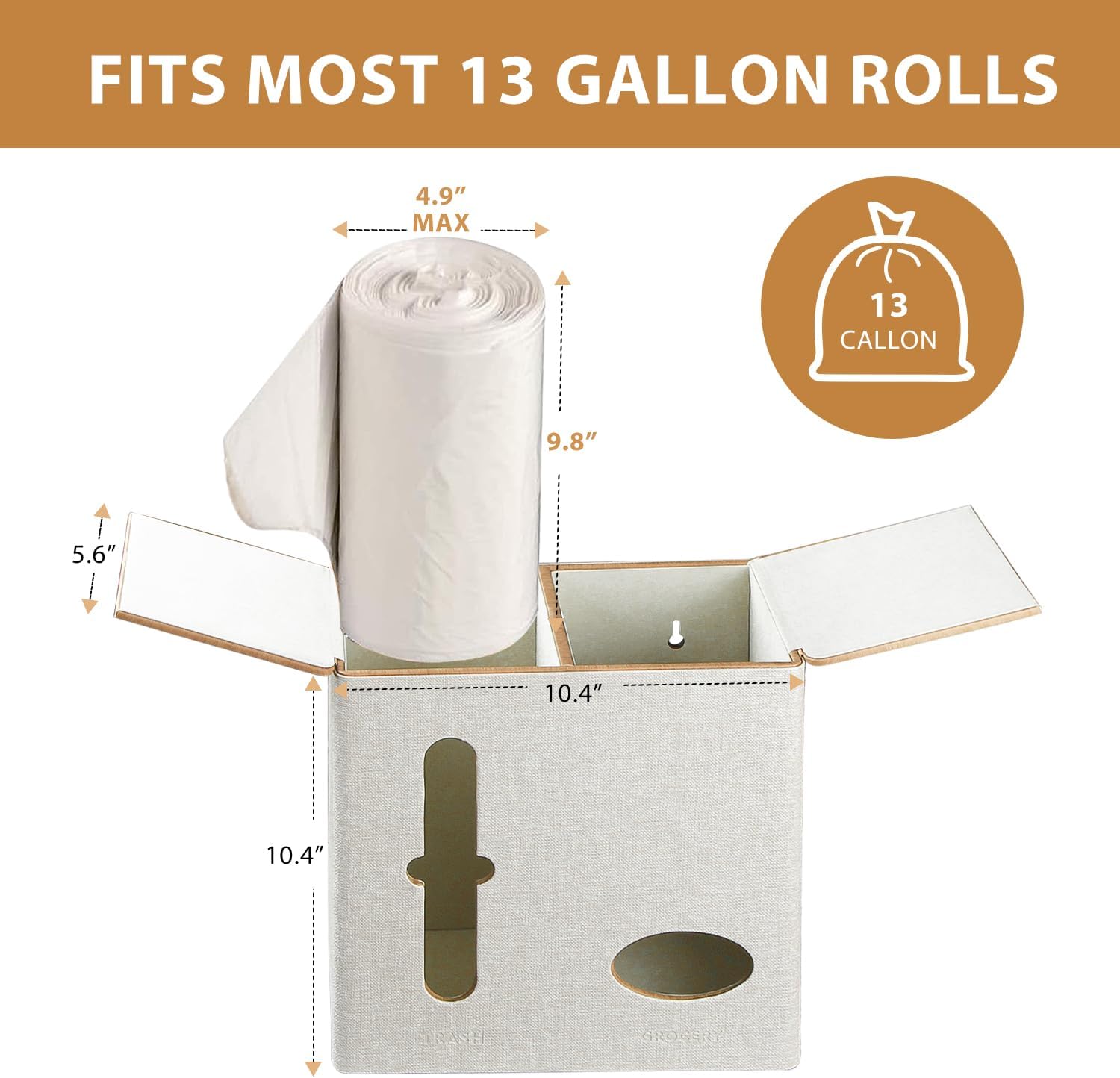 Fanousy Soporte 2 en 1 para bolsas de comestibles y dispensador de bolsas de basura montado en la pared, caja de plástico para bolsa de basura de 13