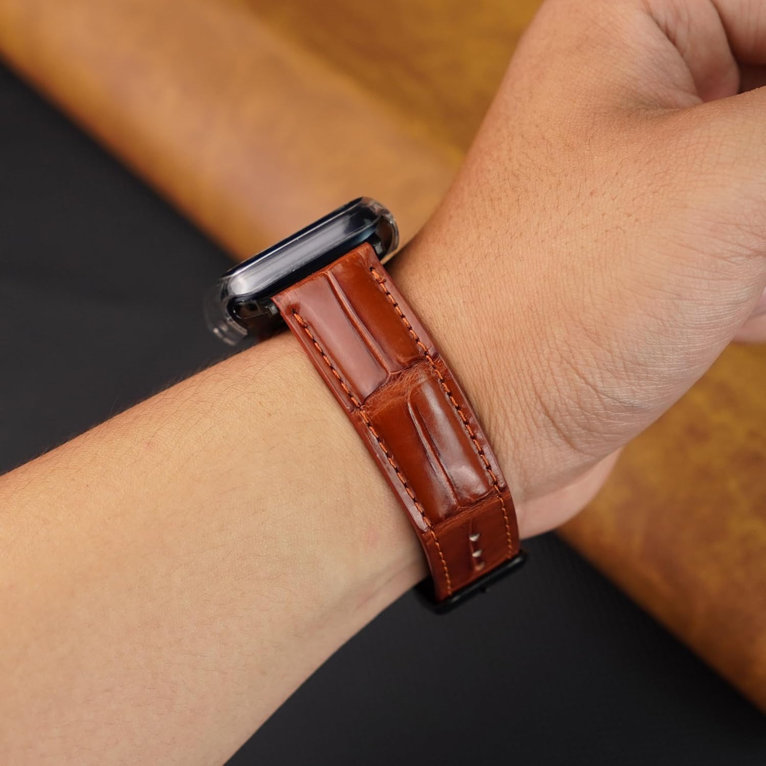 Correa de piel de cocodrilo hecha a mano compatible con Apple Watch Ultra de 1.929 in 1.772 in 1.732 in 1.654 in 1.614 in 1.575 in 1.496 in correa