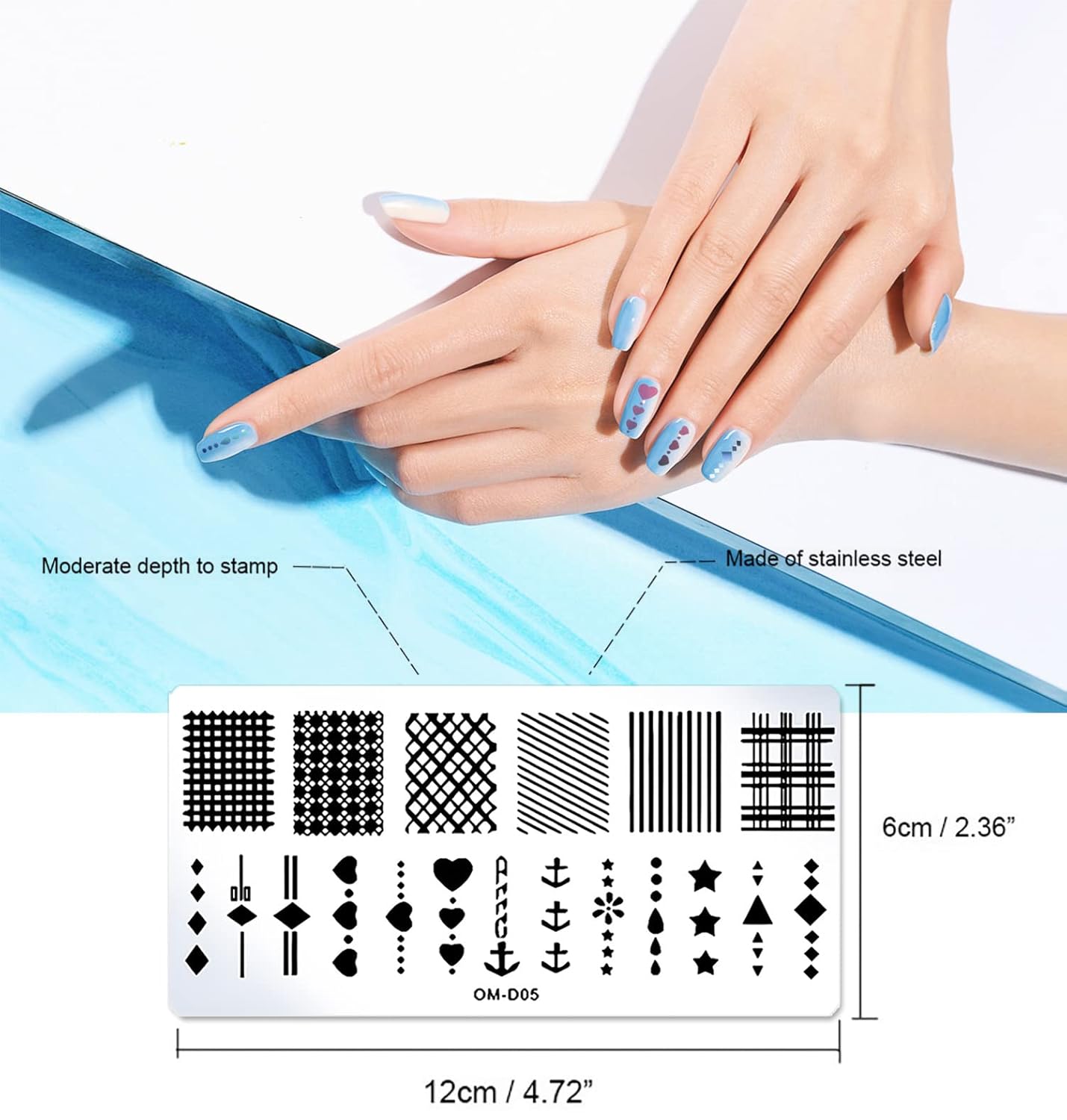 SILPECWEE 10 Uds. de placas de estampado de uñas, sello de uñas, placas de arte de uñas, diseño geométrico, plantillas de manicura, accesorios de