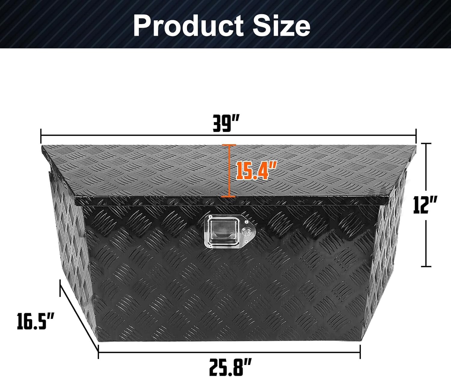 Caja de herramientas de aluminio de 39 x 12 x 16.5 pulgadas, con patrón de banda de rodadura de 5 barras, caja de herramientas impermeable para