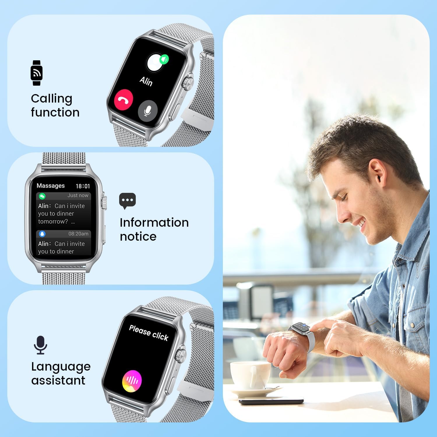 Reloj inteligente para hombre, rastreador de actividad física relojes con pantalla táctil de 2.0 pulgadas, resistente al agua, para llamadas,