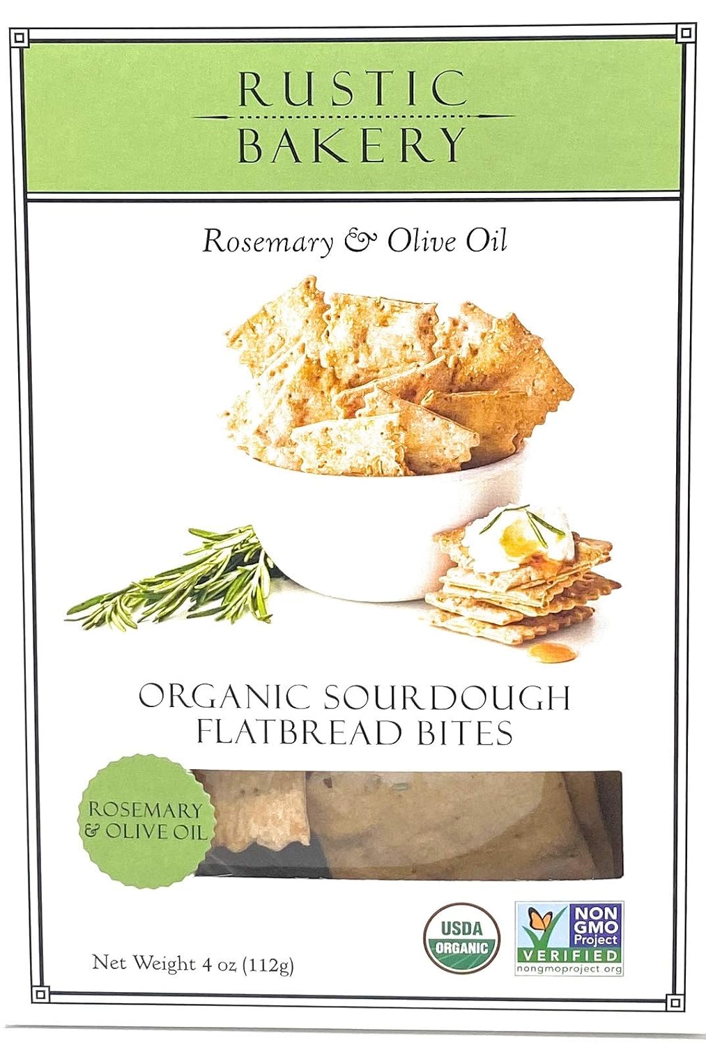 Rustic Bakery Crackers Organic Romero Sourdough Gourmet Flatbread Bite Tamaño Dos Veces Horneado Variedad Bundle  Aceite de oliva y Sel Gris, romero