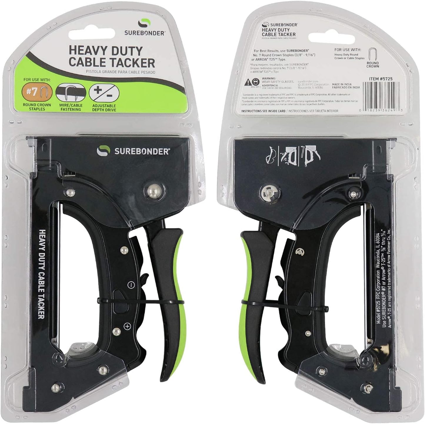 Surebonder 5725 – Pistola de grapas de cable resistente para cable y cable de bajo voltaje, CAT5, CAT6, luces de Navidad, cable de timbre, cable de