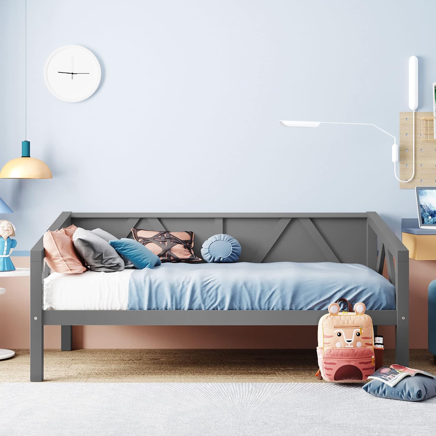 SOFTSEA Marco simple de sofá cama individual, plataforma de madera con soporte de listones de madera y forma de triángulo, sofá cama resistente para