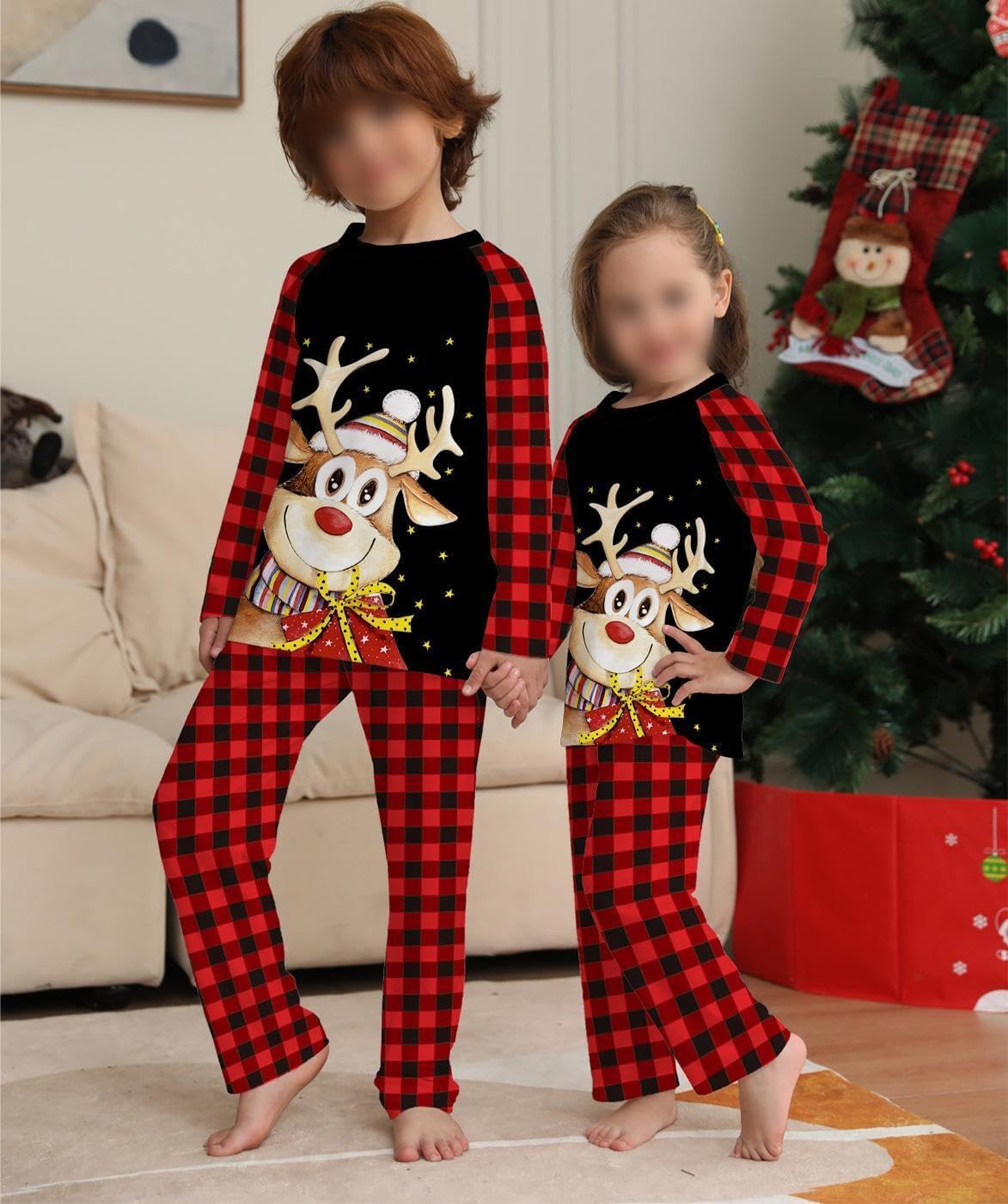 Pijamas de Navidad a juego para la familia, conjuntos de pijamas de alce, Papá Noel, árbol de Navidad, lindo y divertido juego de pijamas de