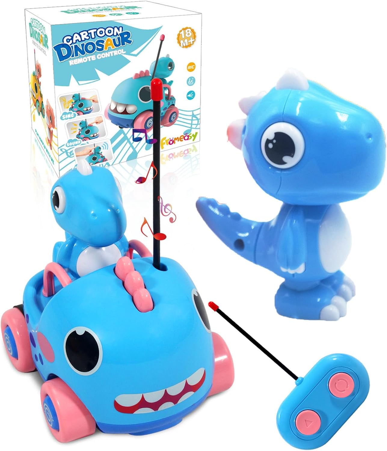 Auto de control remoto para niños pequeños, autos RC de perseguidores de dinosaurios de dibujos animados, juguetes para niños de 3 años, juguetes de