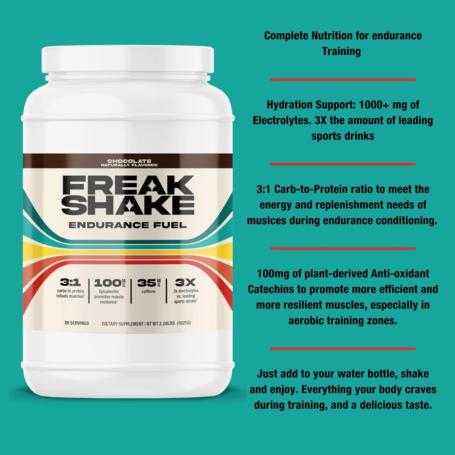 Endurance Fuel Chocolate – Proteína, electrolitos de carbohidratos, cafeína, recuperación muscular, rendimiento máximo, tarro de 2.3 libras