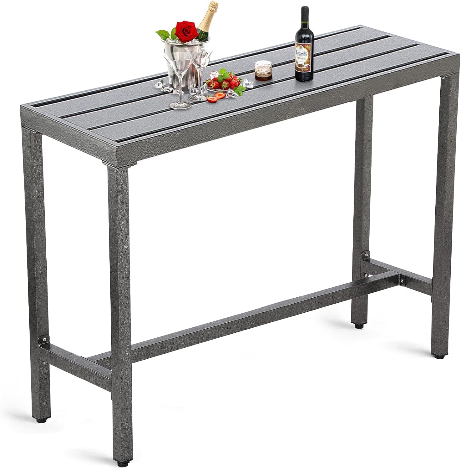 Mesa de bar al aire libre, mesa de barra de altura de mostrador de patio, mesa de bar rectangular de 47 pulgadas para patio, jardín, balcón, junto a
