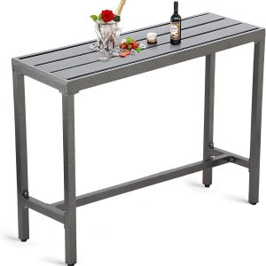 Mesa de bar al aire libre, mesa de barra de altura de mostrador de patio, mesa de bar rectangular de 47 pulgadas para patio, jardín, balcón, junto a Mesa de bar al aire libre, mesa de barra de altura de mostrador de patio, mesa de bar rectangular de 47 pulgadas para patio, jardín, balcón, junto a