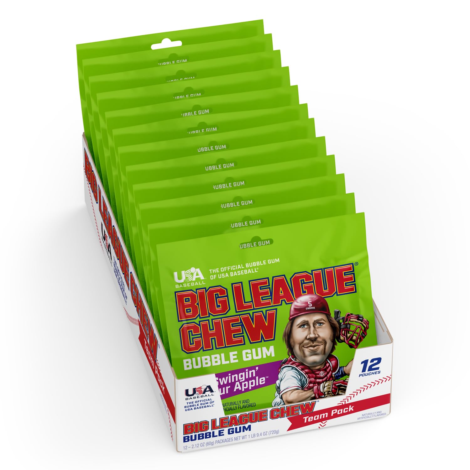 Big League Chew Swingin’ – Goma de mascar de manzana agria, sabor a manzana ácida, ideal para juegos de béisbol, equipos, concesiones, fiestas y más