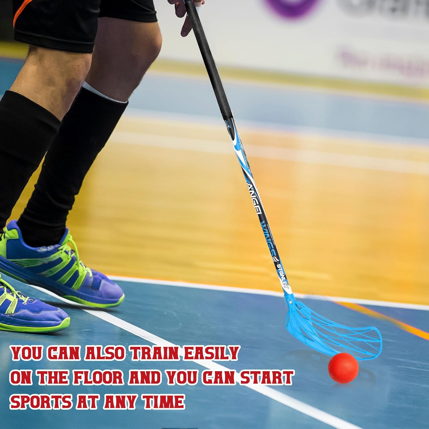 Juego de 12 piezas de 6 bolas de floorball elemental de 37.4 pulgadas y pelota de floorball para niños y adolescentes, pelota de floorball para
