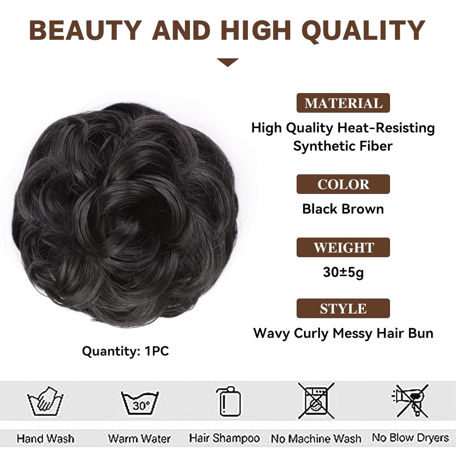 HAIRCUBE 1 pieza de cabello desordenado de moño desordenado para mujer, extensiones de cabello sintético grueso y recogido para coleta (marrón