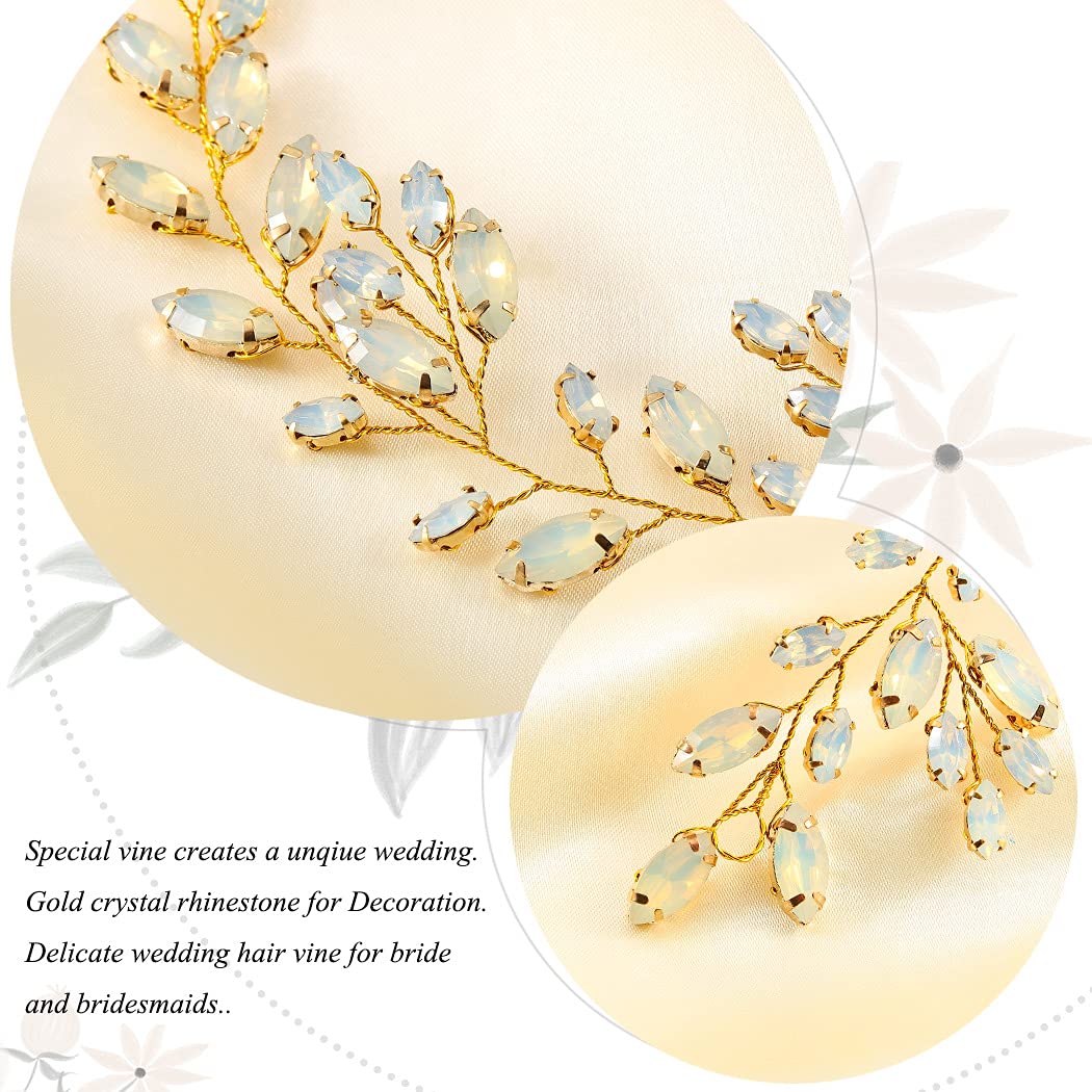 JAKAWIN Bride Crystal Wedding Hair Vine Gold Bridal Hair Piece Rhinestone Accesorios para el cabello para mujeres y niñas HV113 (dorado)