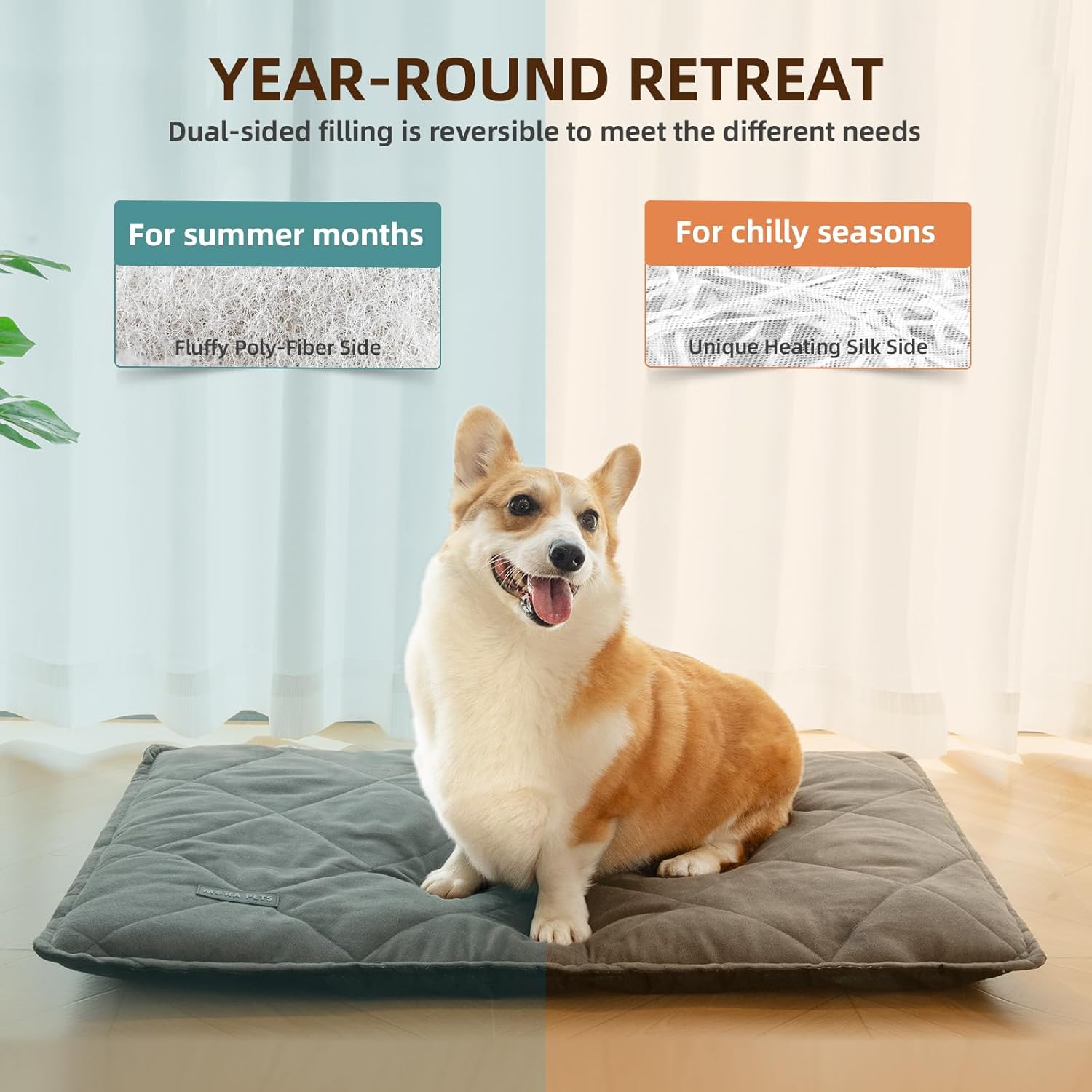 Mora Pets Almohadilla para jaula para perros medianos y grandes, color gris, 36 x 24 pulgadas, forro reversible, ultra suave y autocalentable,