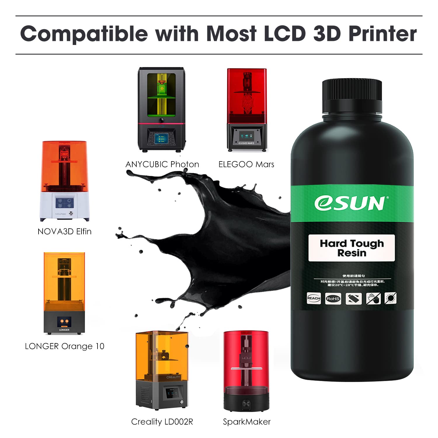 eSUN Impresora LCD 3D de 405 nm, resina de curado UV, resina rápida similar a ABS, resina dura y resistente, resina de fotopolímero de alto impacto
