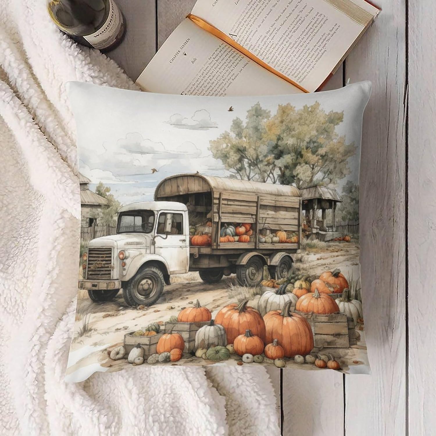Fundas de almohada cuadradas suaves y cuadradas con parches de calabaza para sofá de 26 x 26 pulgadas, cosecha de otoño, Acción de Gracias, cojines