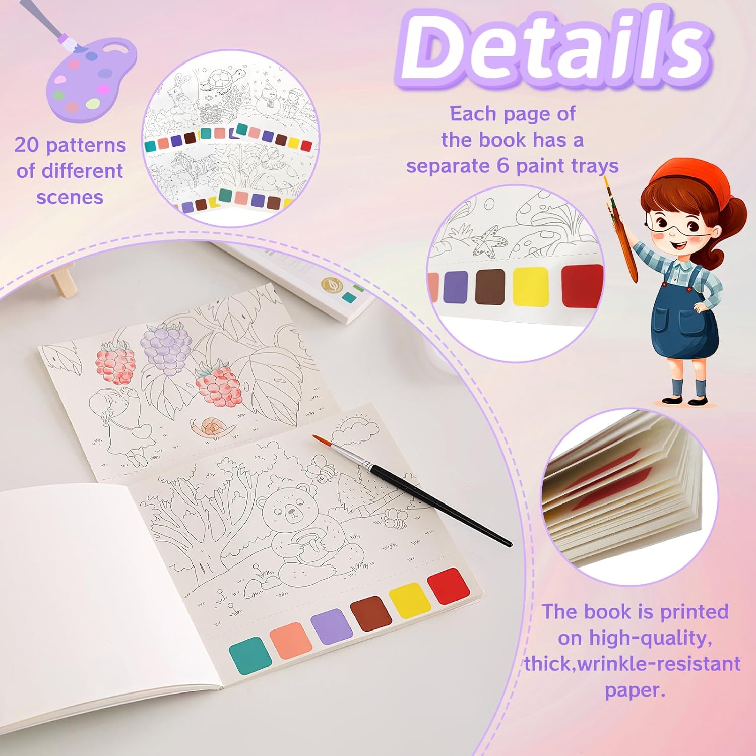 Paquete de 3 libros de acuarela para colorear para niños de 4 a 8 años, libros de pintura de acuarela de bolsillo, libros de pintura con agua para