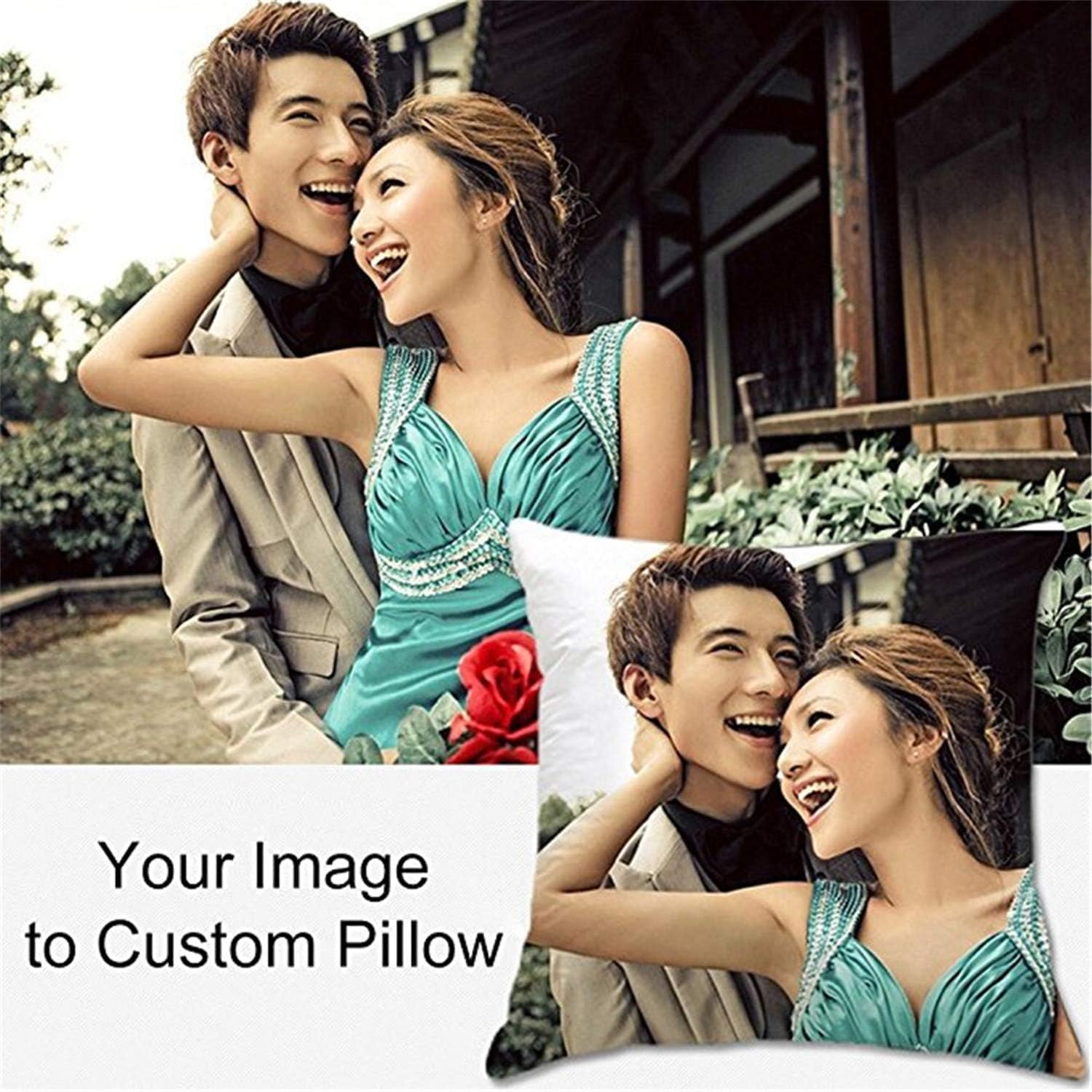 Funda de almohada personalizada, diseño de fotos o texto, funda de almohada personalizada para fotos de mascotas, imagen de amor y recuerdo de boda,